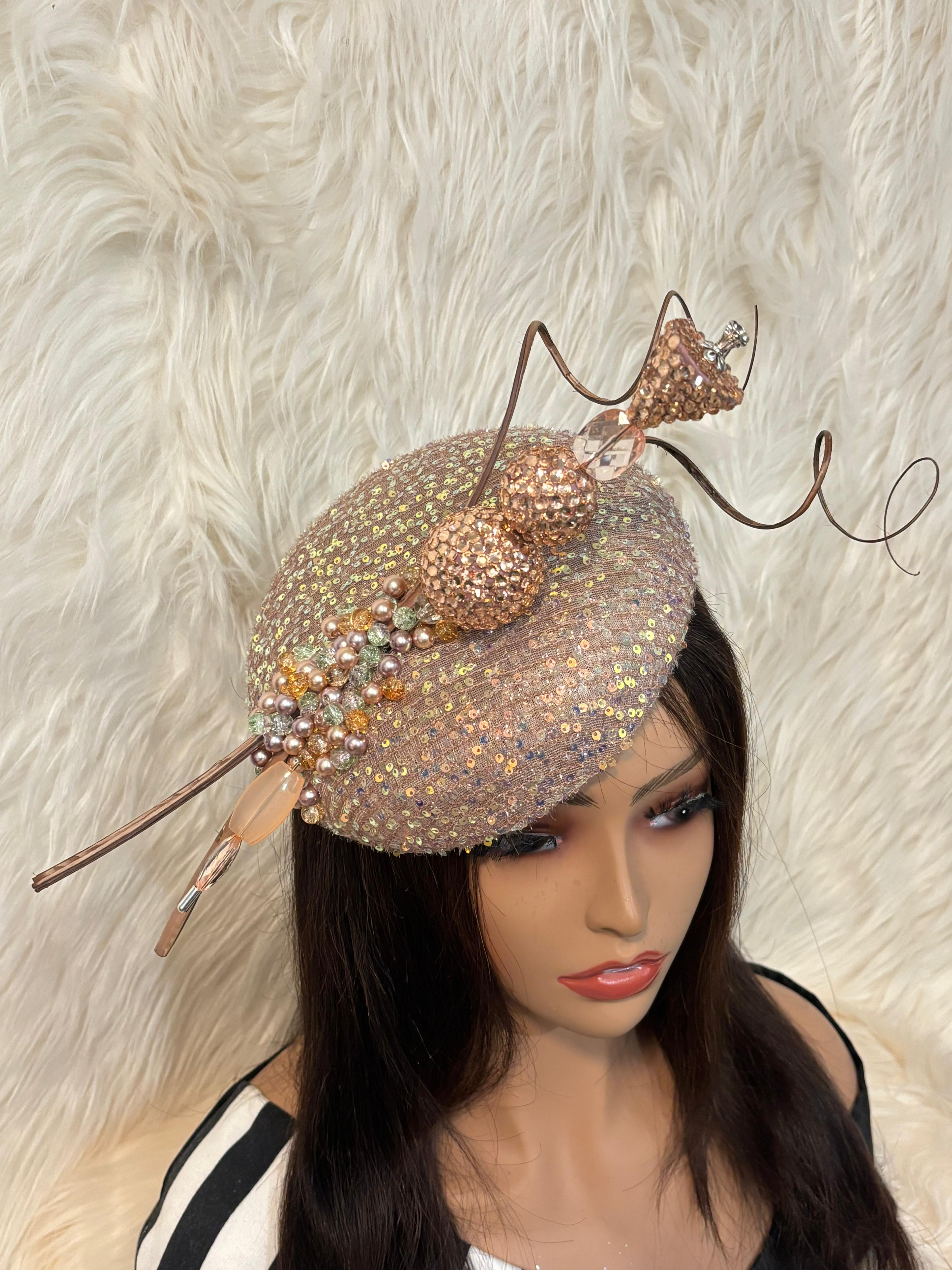 Sequin Tan Hat W Oversize Hat Pin