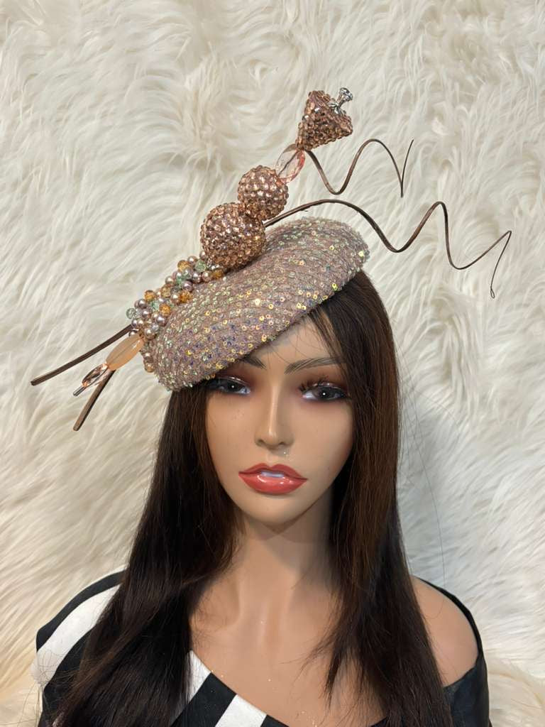 Sequin Tan Hat W Oversize Hat Pin