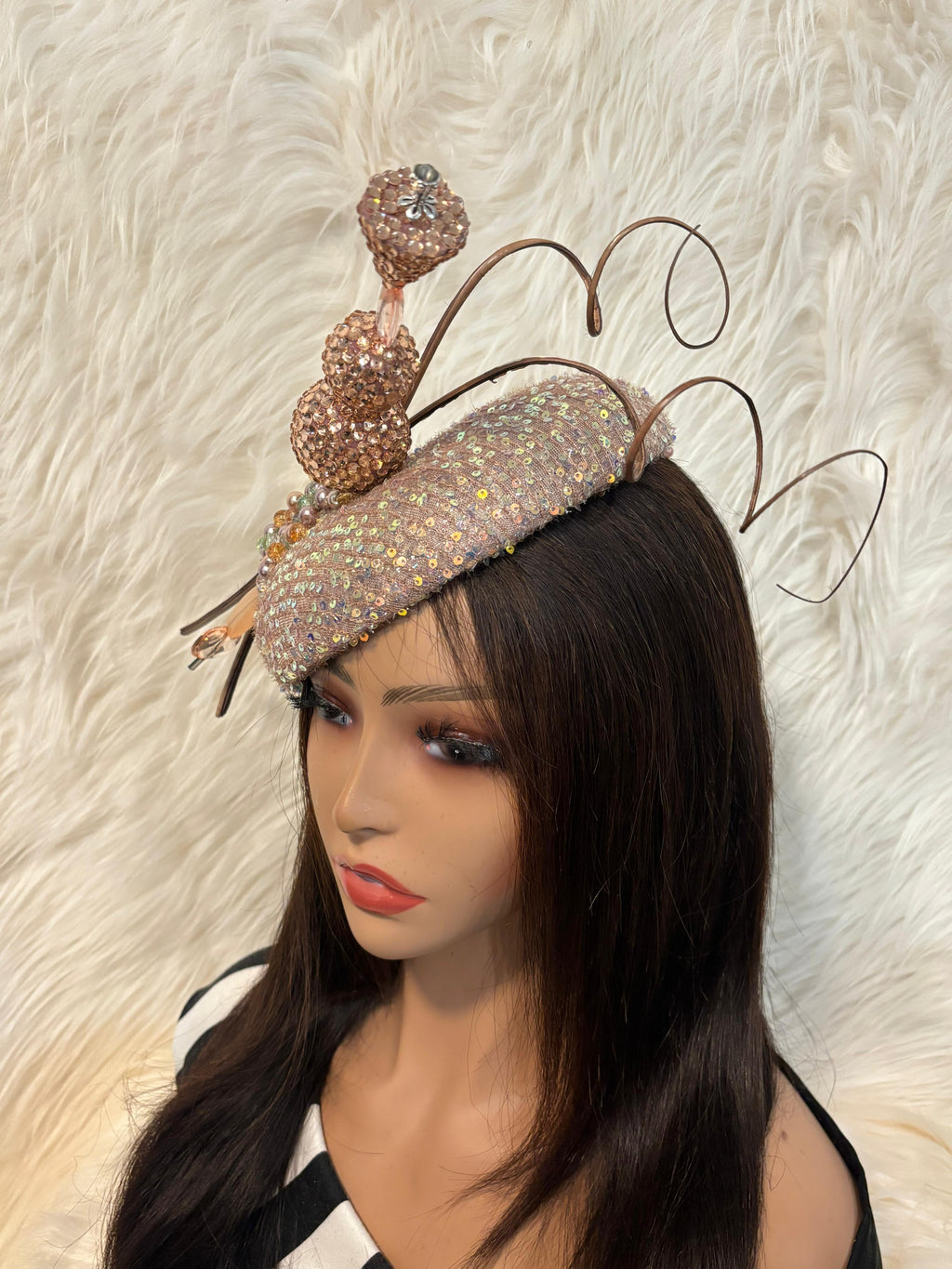 Sequin Tan Hat W Oversize Hat Pin