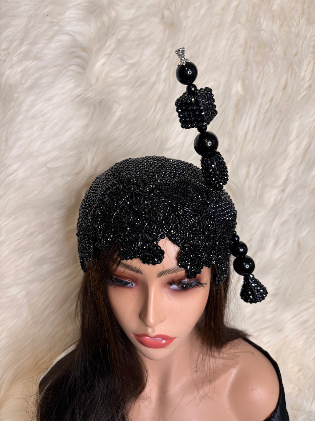 Black Crystal and Pearl / W Oversized Hat Pin