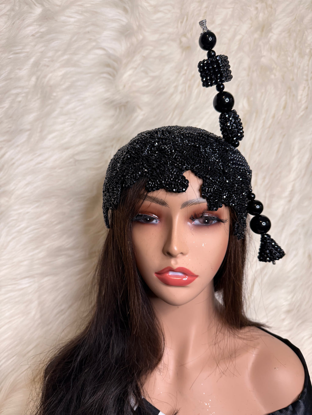 Black Crystal and Pearl / W Oversized Hat Pin