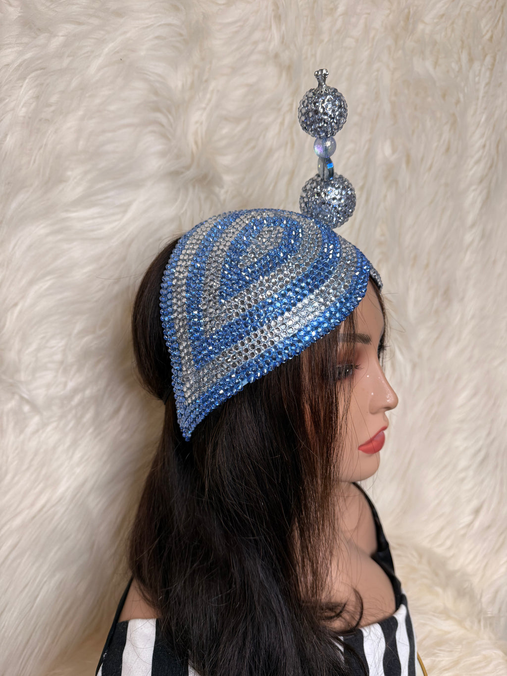 Baby Blue & Silver/ Oversized Hat Pin Double Teardrop fascinator