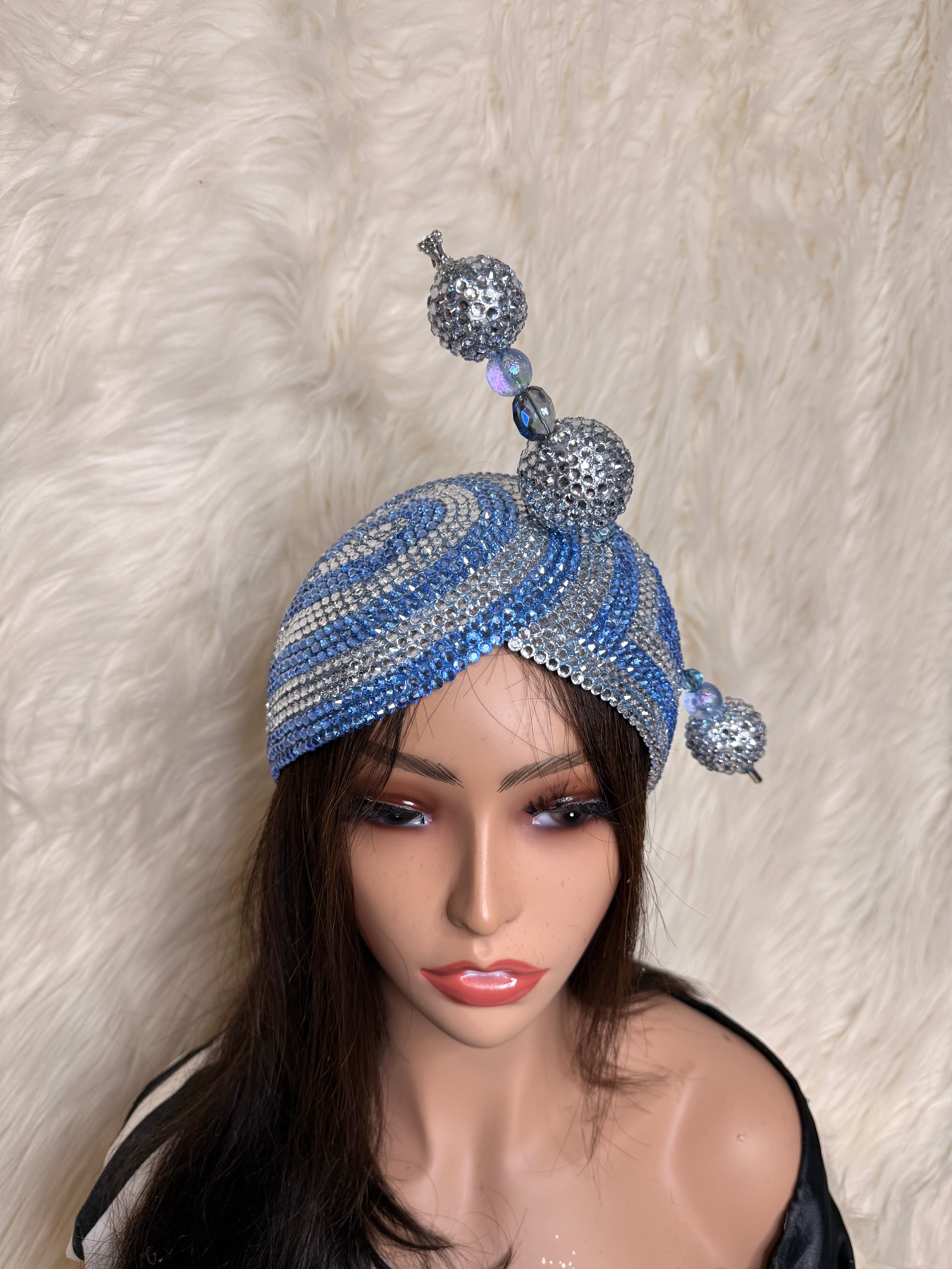 Baby Blue & Silver/ Oversized Hat Pin Double Teardrop fascinator