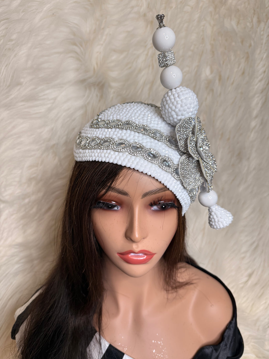White / Silver Teardrop Fascinator / Oversized Hat Pin
