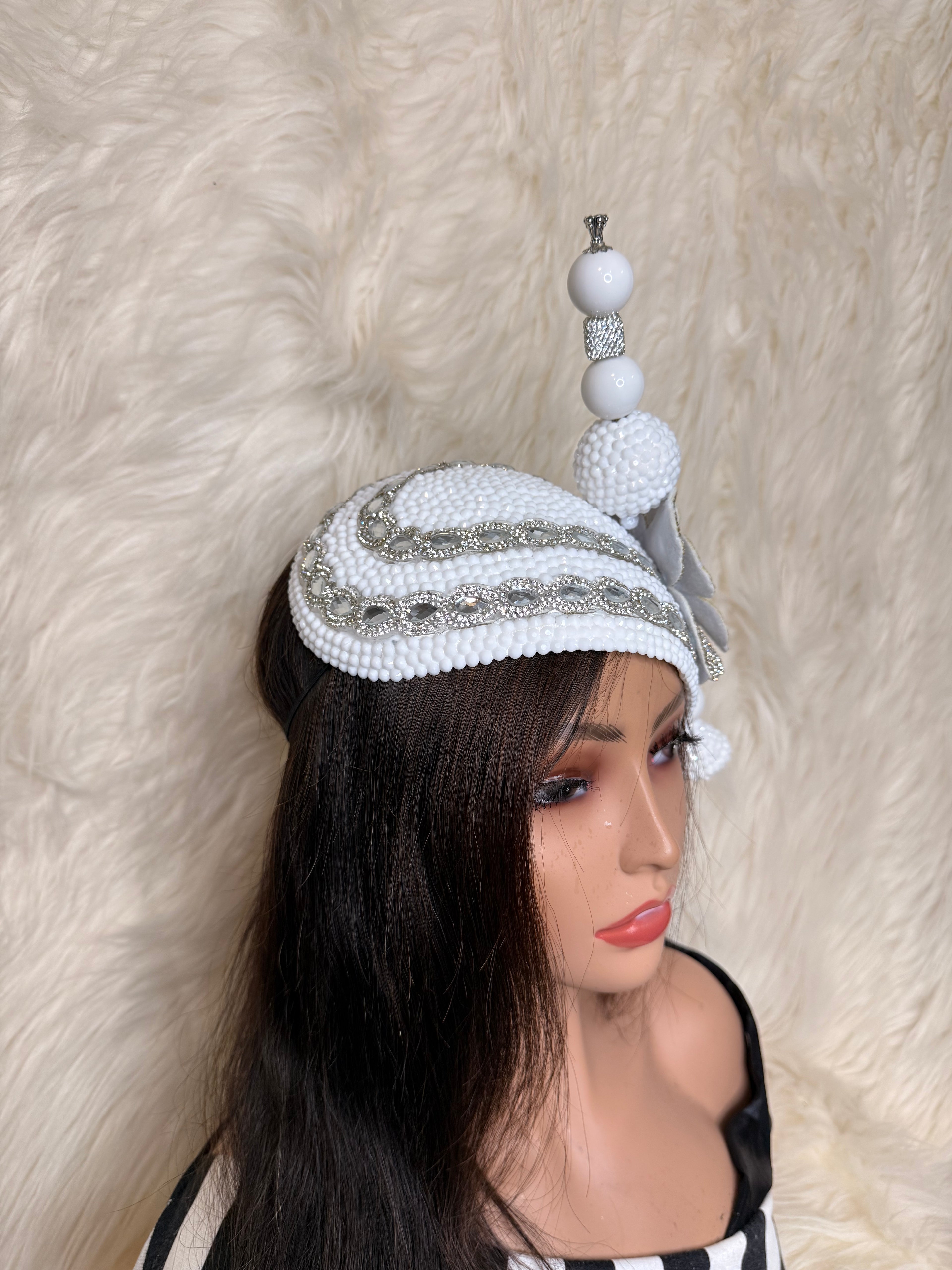 White / Silver Teardrop Fascinator / Oversized Hat Pin