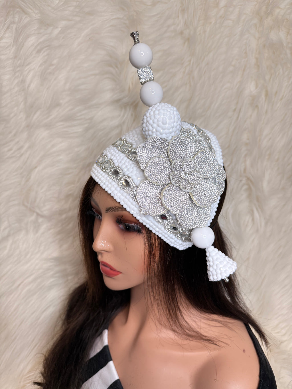 White / Silver Teardrop Fascinator / Oversized Hat Pin