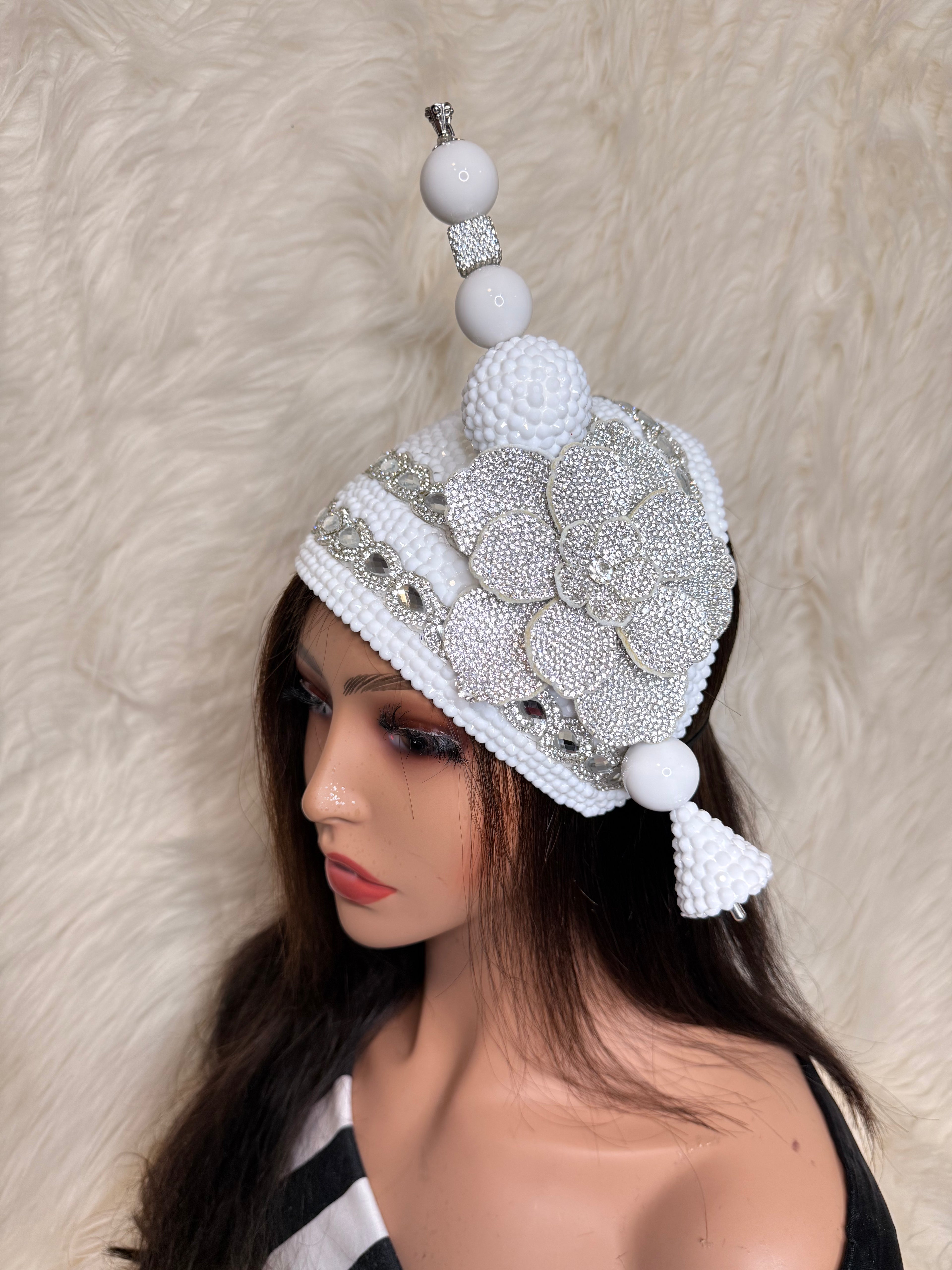 White / Silver Teardrop Fascinator / Oversized Hat Pin