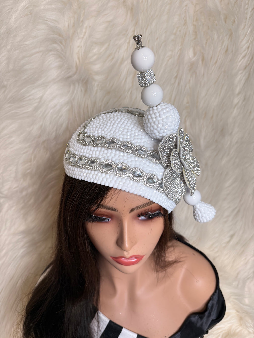 White / Silver Teardrop Fascinator / Oversized Hat Pin