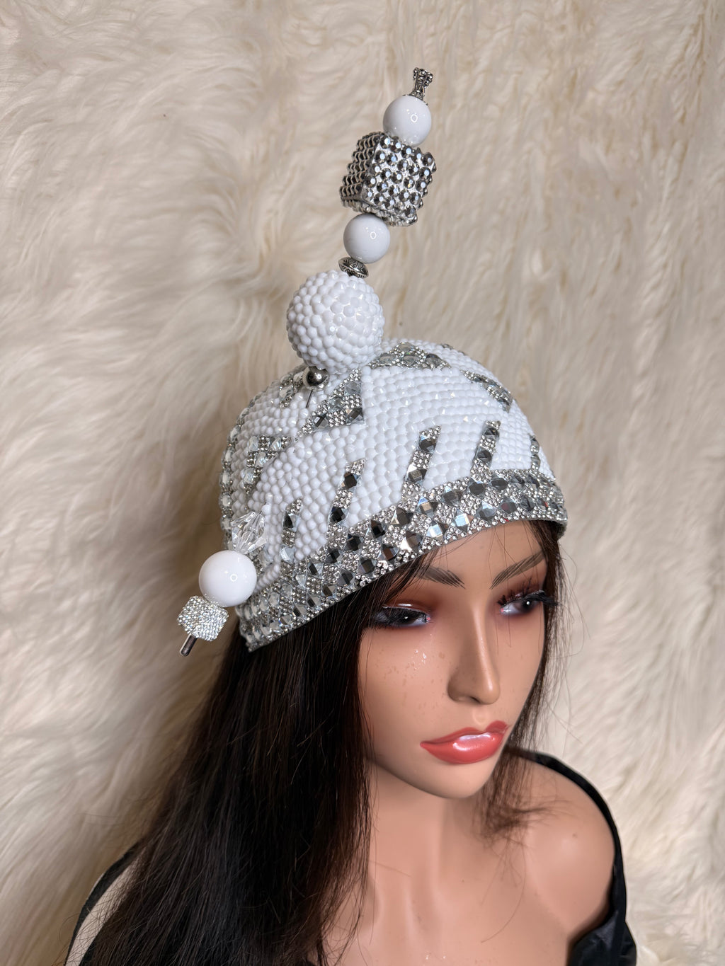 White & Silver  1/2 Fascinator / Oversized Hat Pin