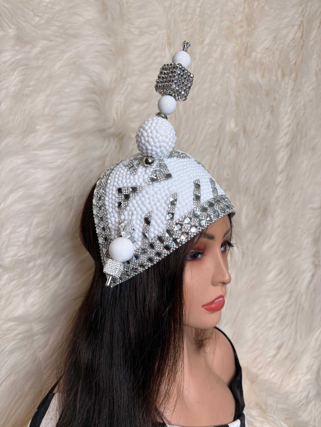 White & Silver  1/2 Fascinator / Oversized Hat Pin