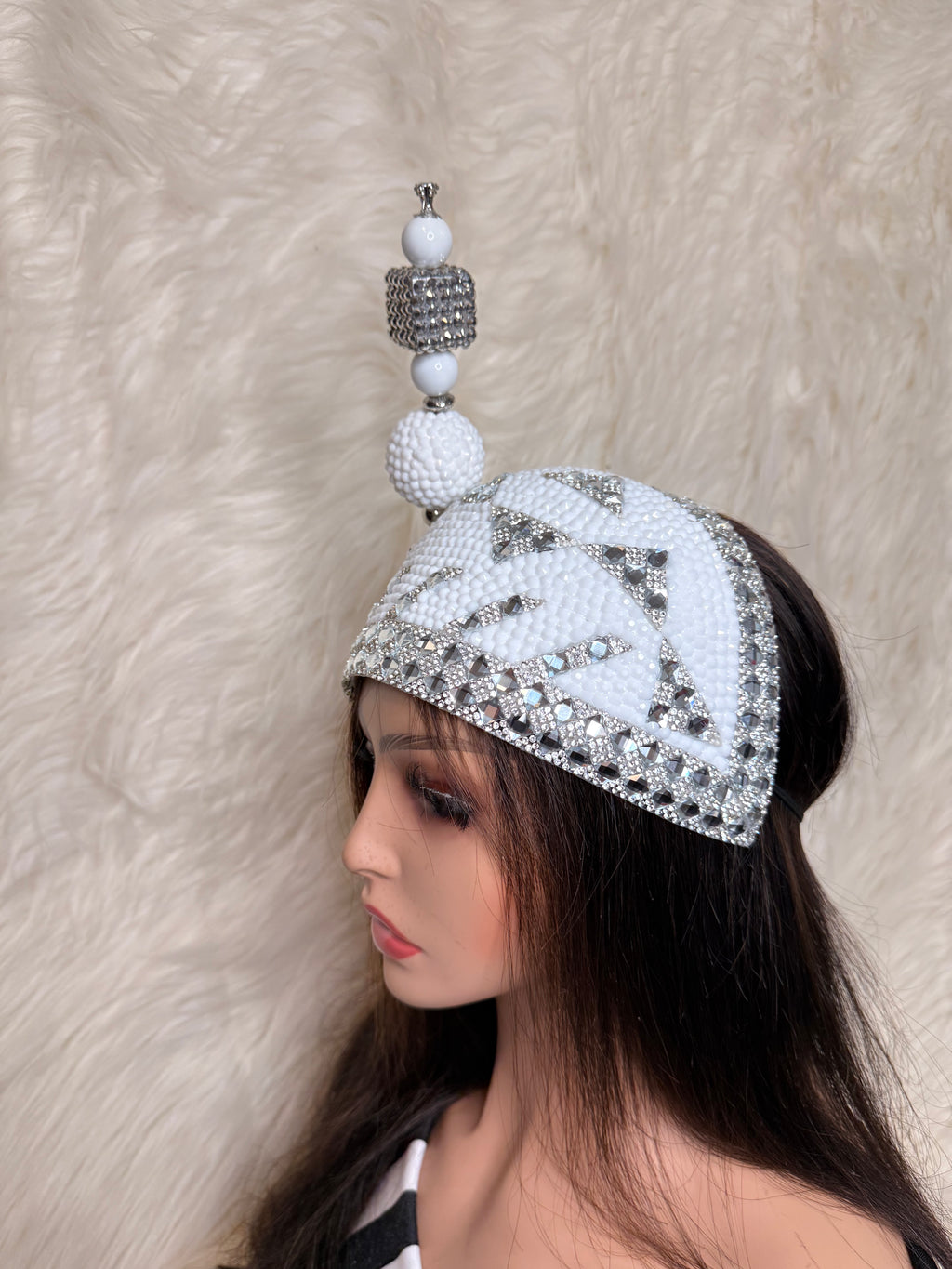 White & Silver  1/2 Fascinator / Oversized Hat Pin