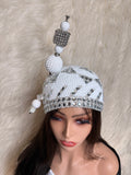 White & Silver  1/2 Fascinator / Oversized Hat Pin