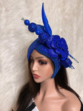 Royal Blue Pearls & Crystal Double Teardrop Fascinator / Oversized Hat Pin