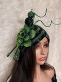 Green & Black Double Cup Teardrop Fascinator / Oversized Hat Pin