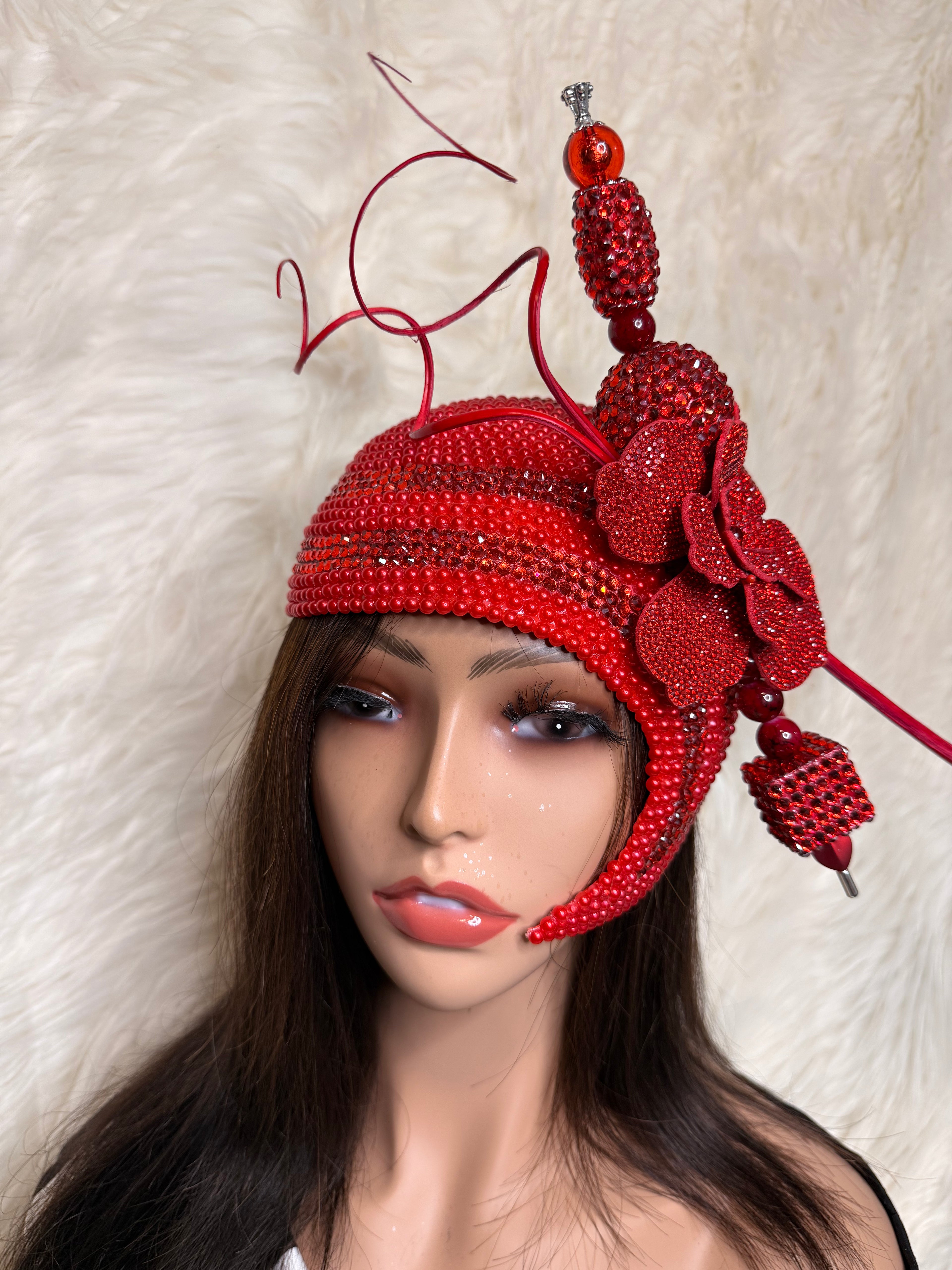 Red Crystal Fascinator / Oversized Hat Pin