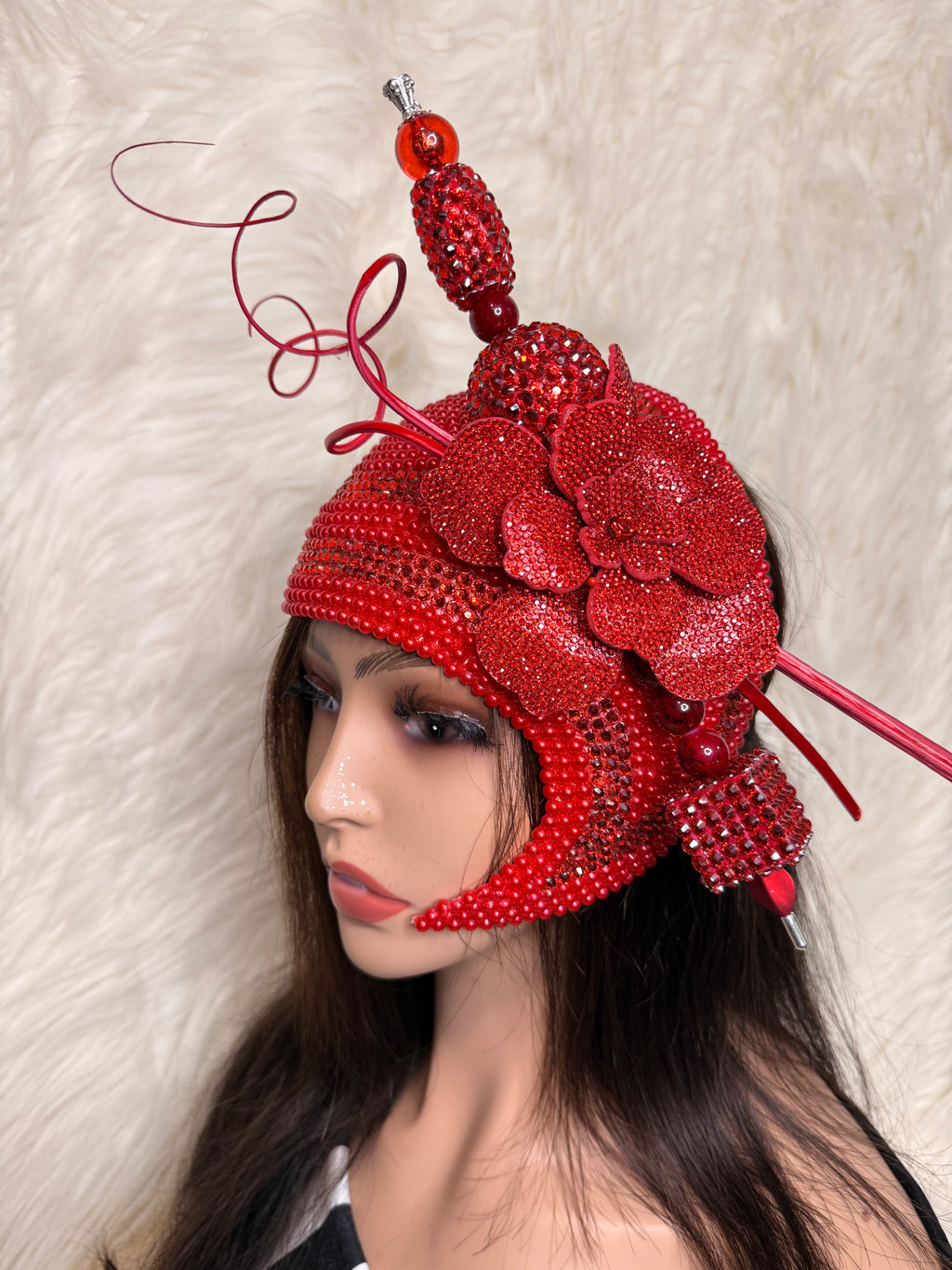 Red Crystal Fascinator / Oversized Hat Pin