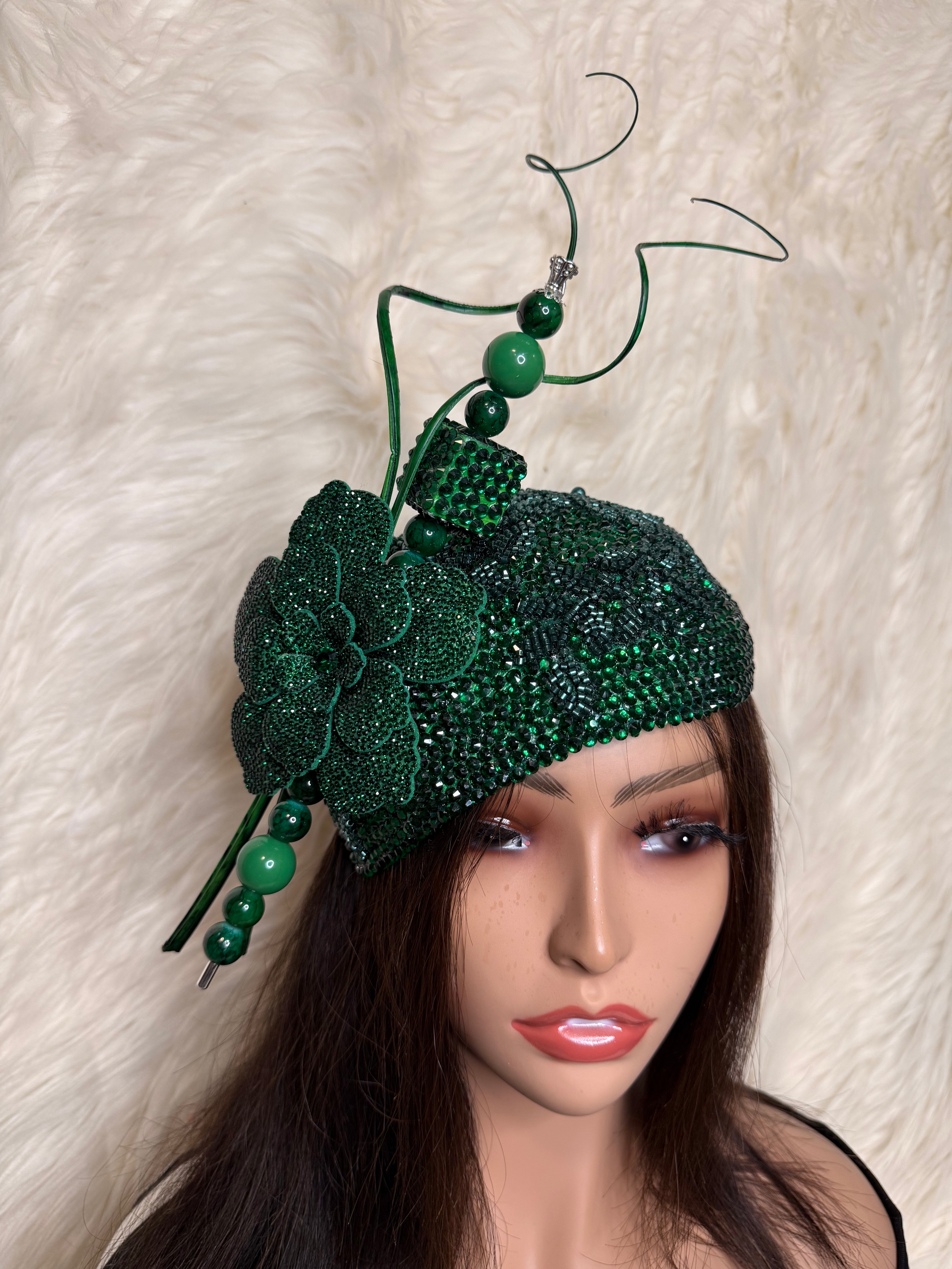 Emerald Green Crystal Teardrop Fascinator