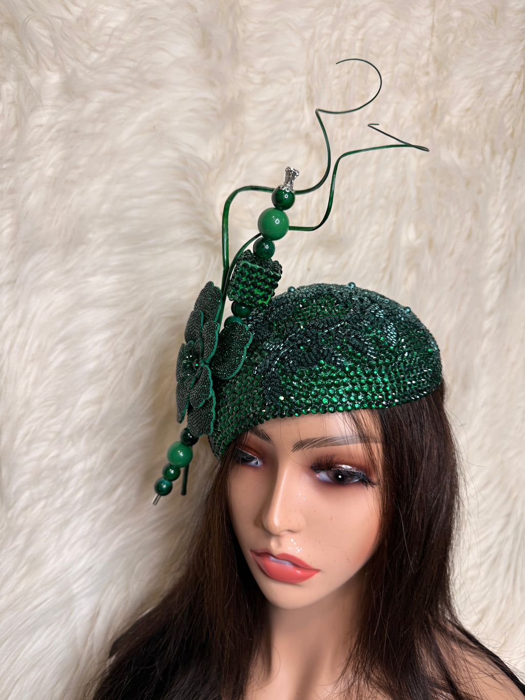 Emerald Green Crystal Teardrop Fascinator