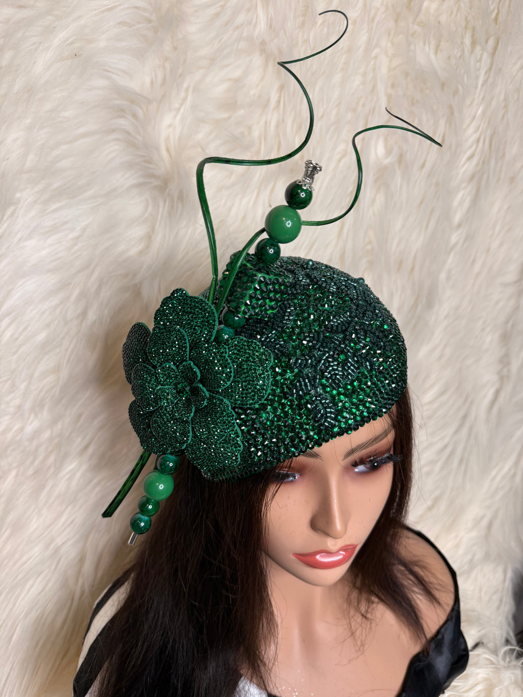 Emerald Green Crystal Teardrop Fascinator