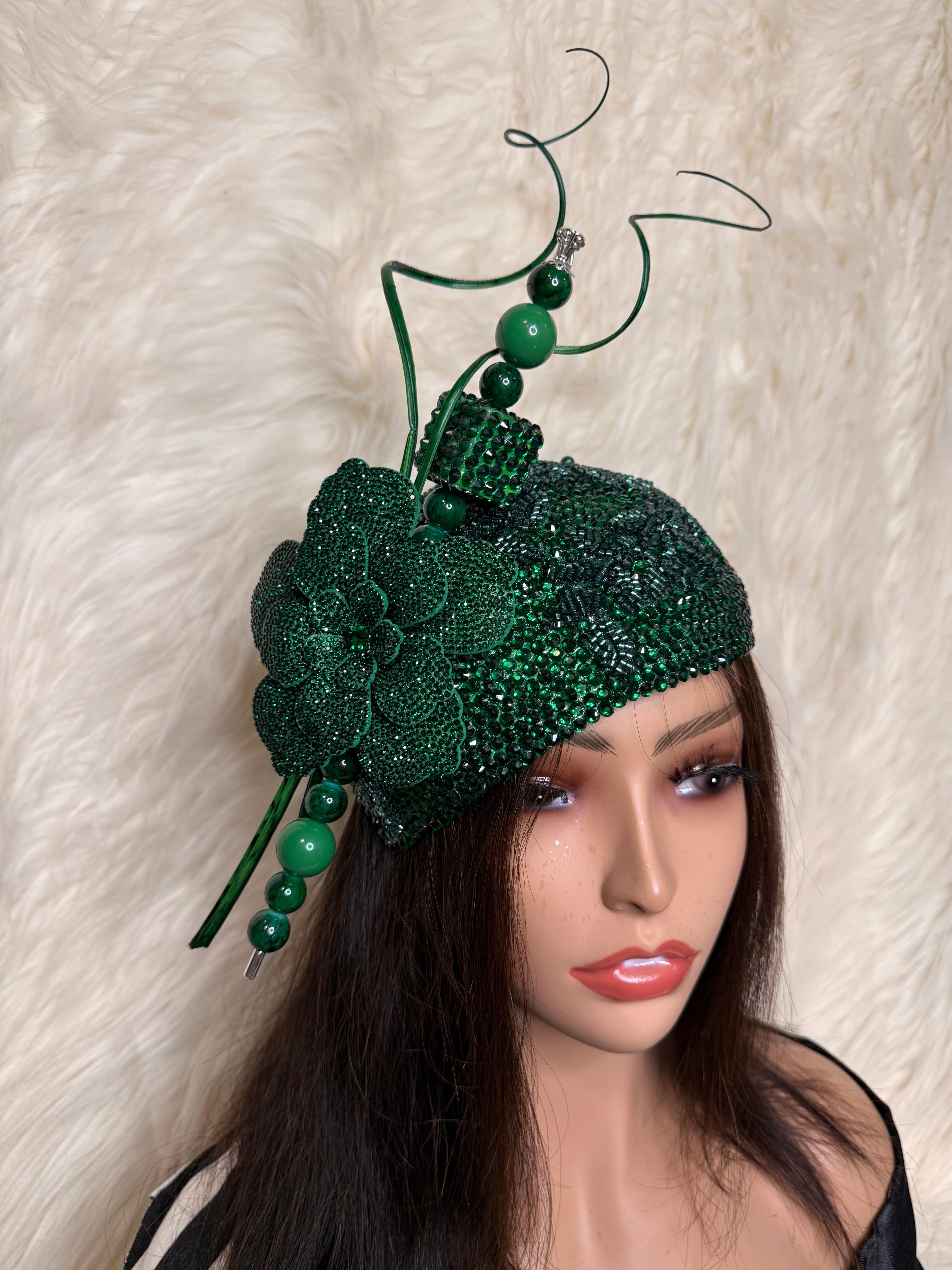 Emerald Green Crystal Teardrop Fascinator