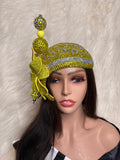 Yellow & Silver Crystal Fascinator /W Oversized Hat Pin