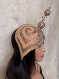 Peach Pearls & Crystals Double Cup Teardrop Fascinator /W Oversized Hat Pin
