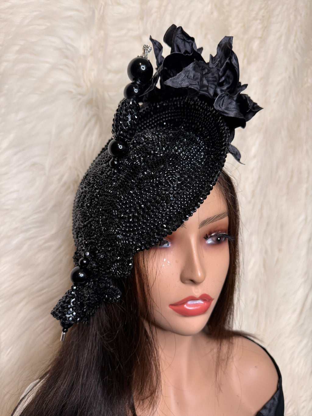 Black crystal Fascinator /W Oversized Hat Pin
