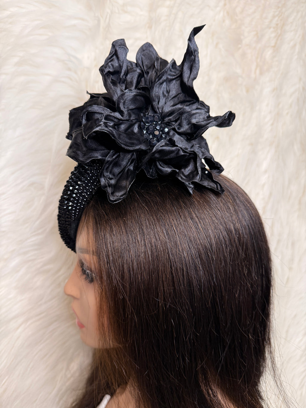 Black crystal Fascinator /W Oversized Hat Pin