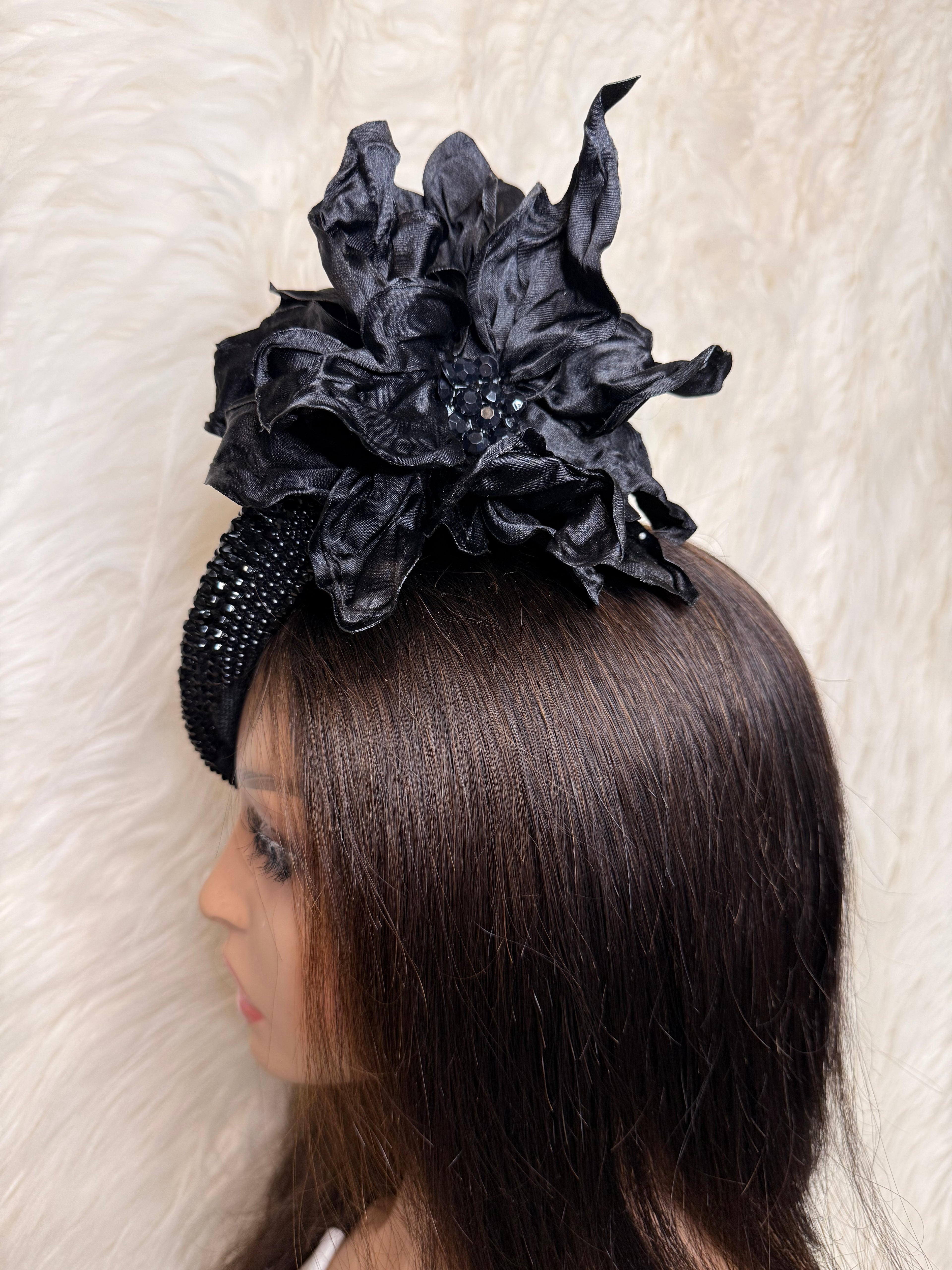 Black crystal Fascinator /W Oversized Hat Pin