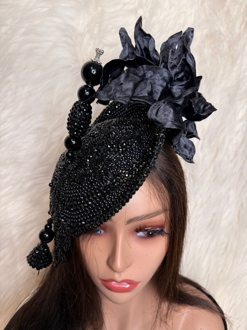 Black crystal Fascinator /W Oversized Hat Pin