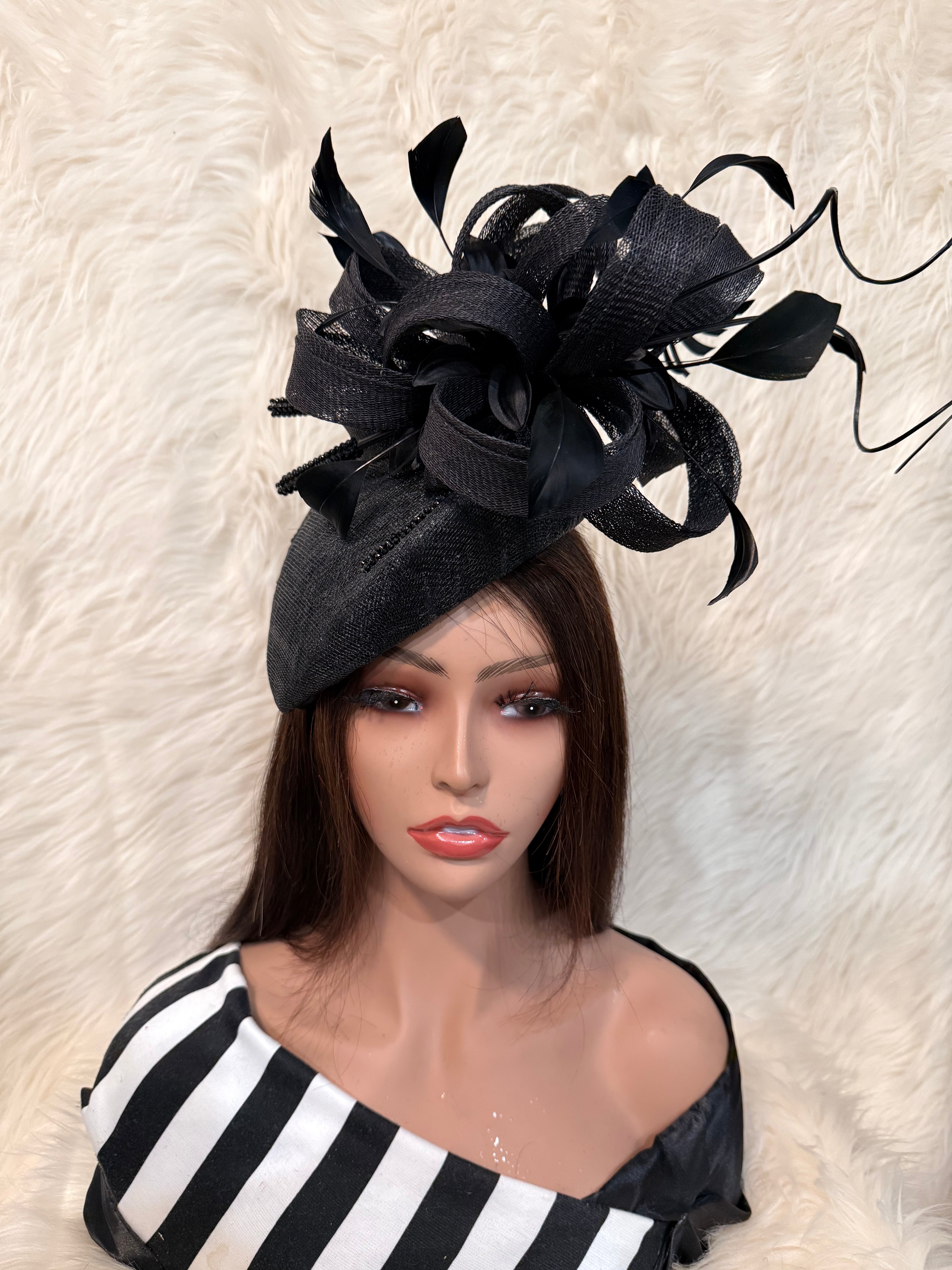 Black Teardrop Pillbox Hat