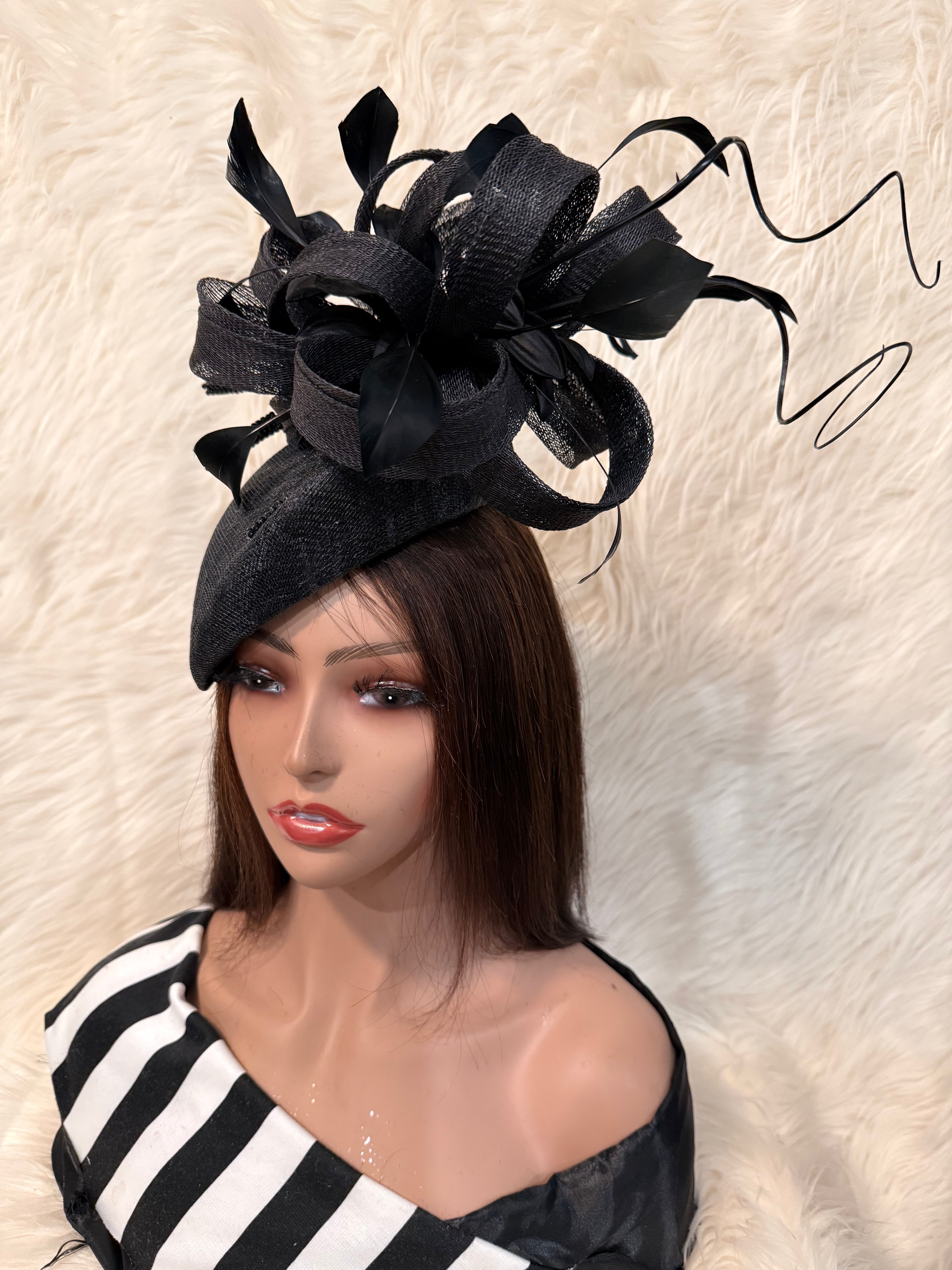 Black Teardrop Pillbox Hat
