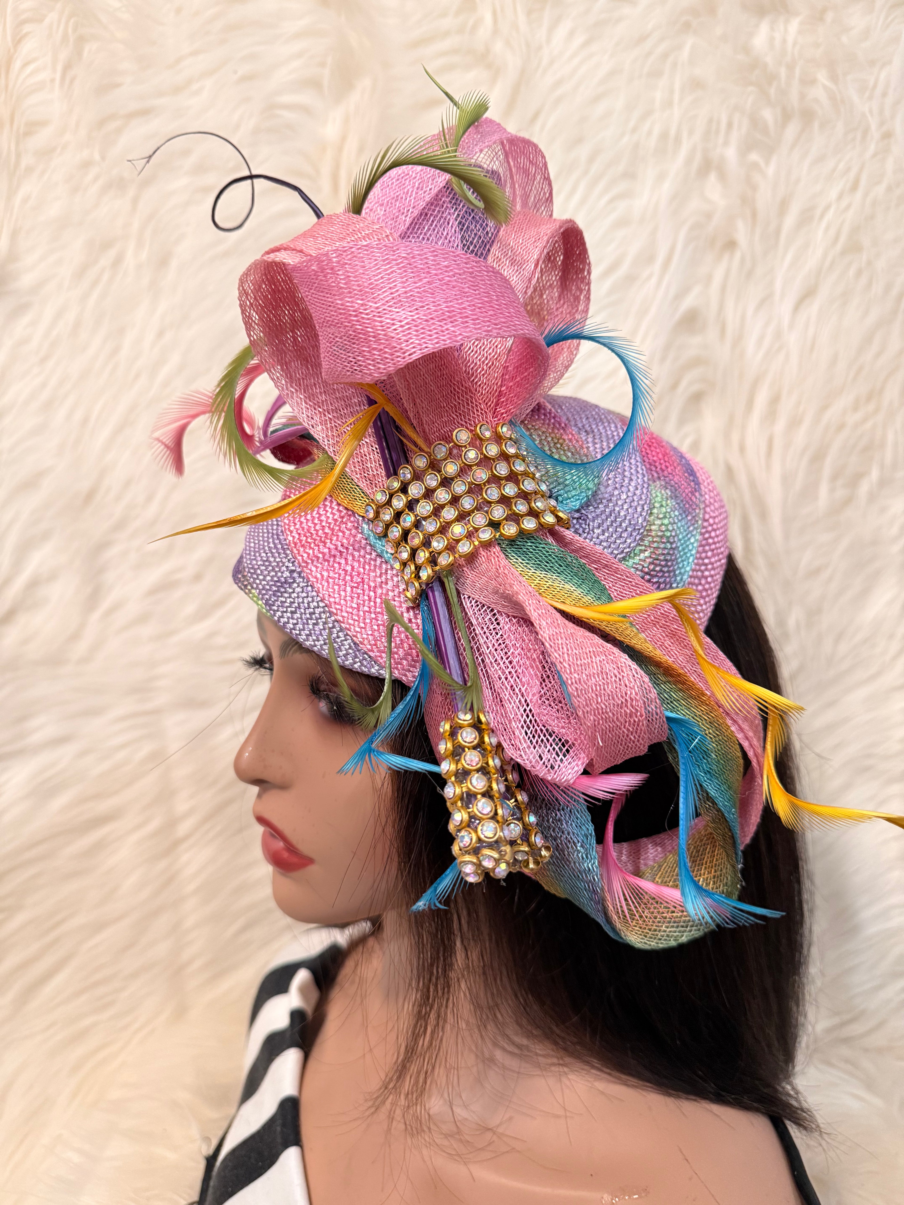 Baby Pink, Lavender Multi-Colored Hat (3/4 Hat)