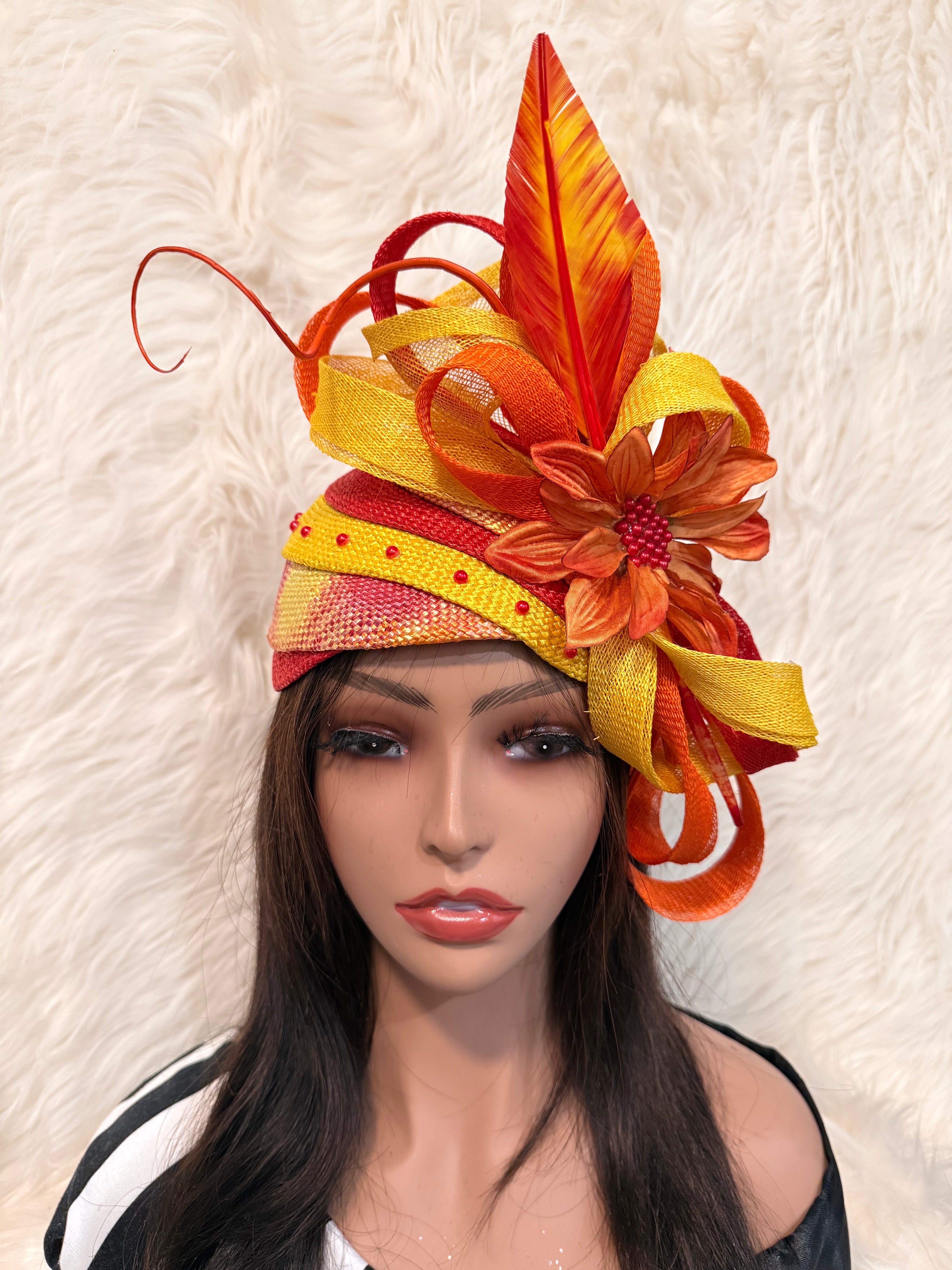 Orange, Red and Yellow Multi-Colored Layered Hat (3/4 Hat)