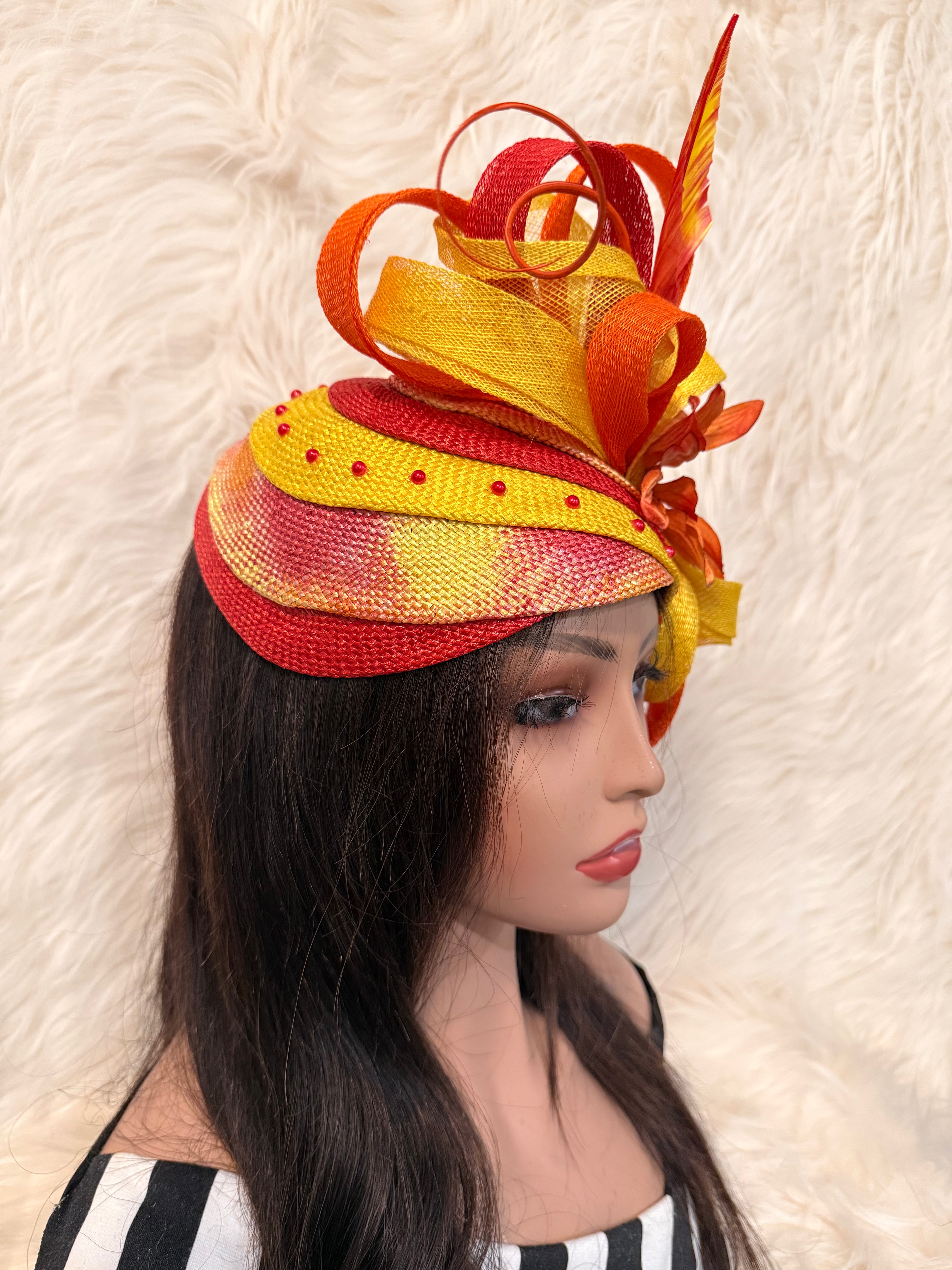 Orange, Red and Yellow Multi-Colored Layered Hat (3/4 Hat)