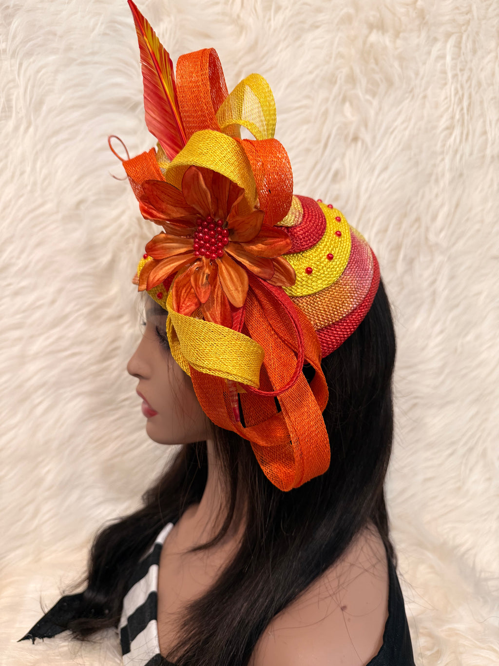 Orange, Red and Yellow Multi-Colored Layered Hat (3/4 Hat)