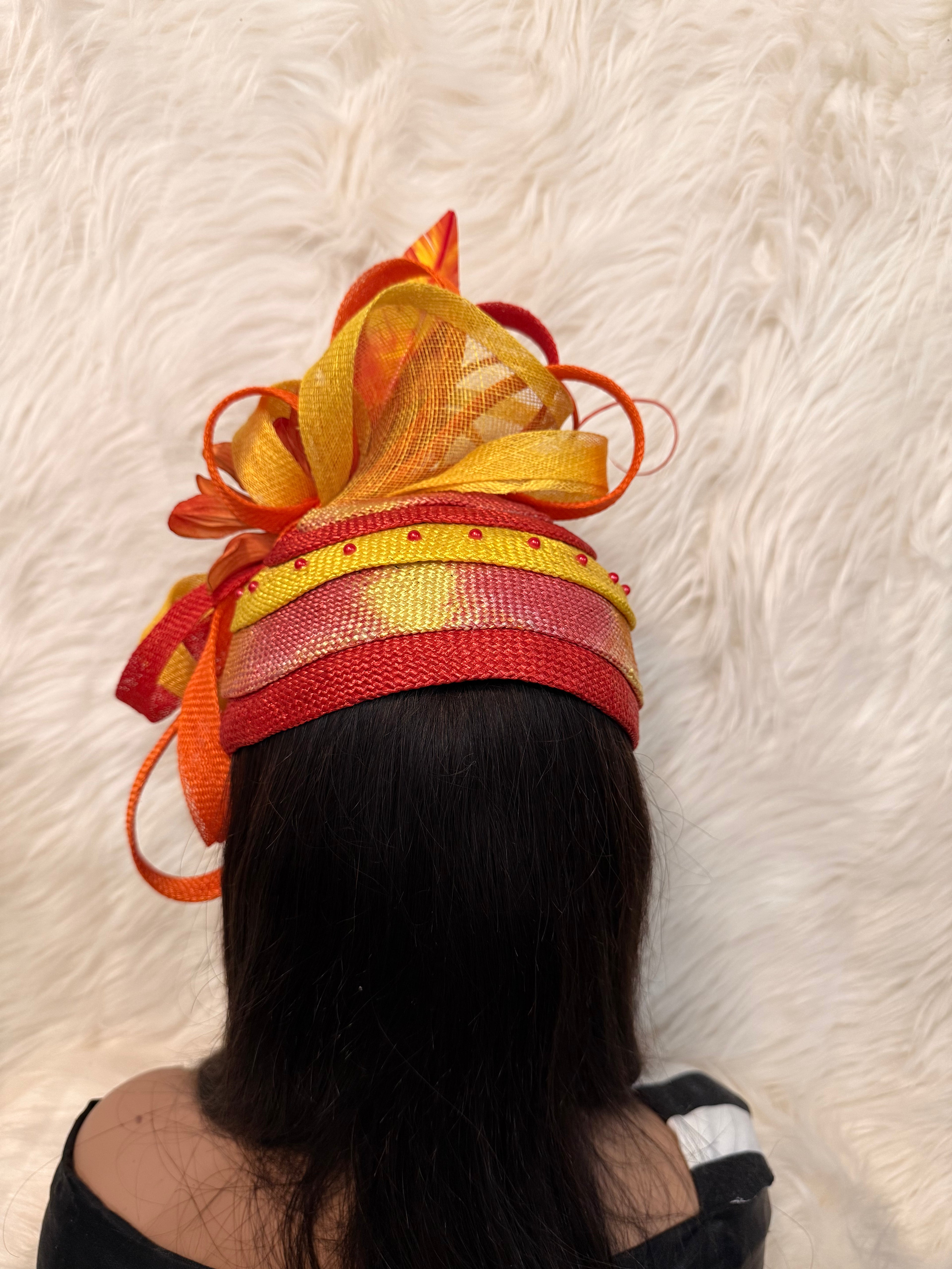 Orange, Red and Yellow Multi-Colored Layered Hat (3/4 Hat)