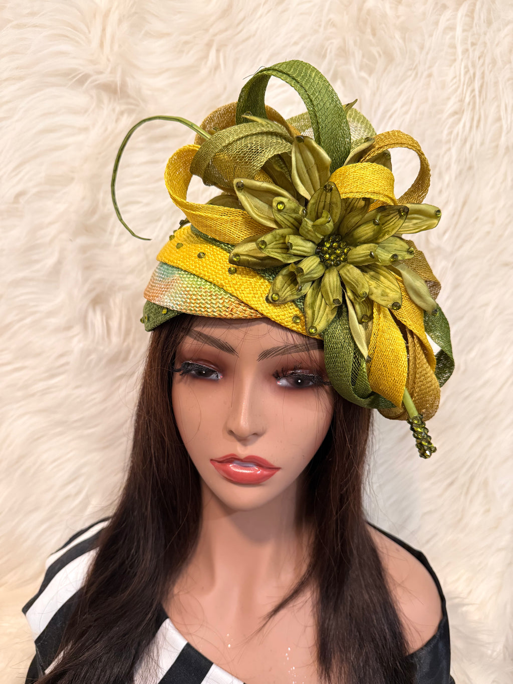 Olive Green Multi-Colored Layered Hat