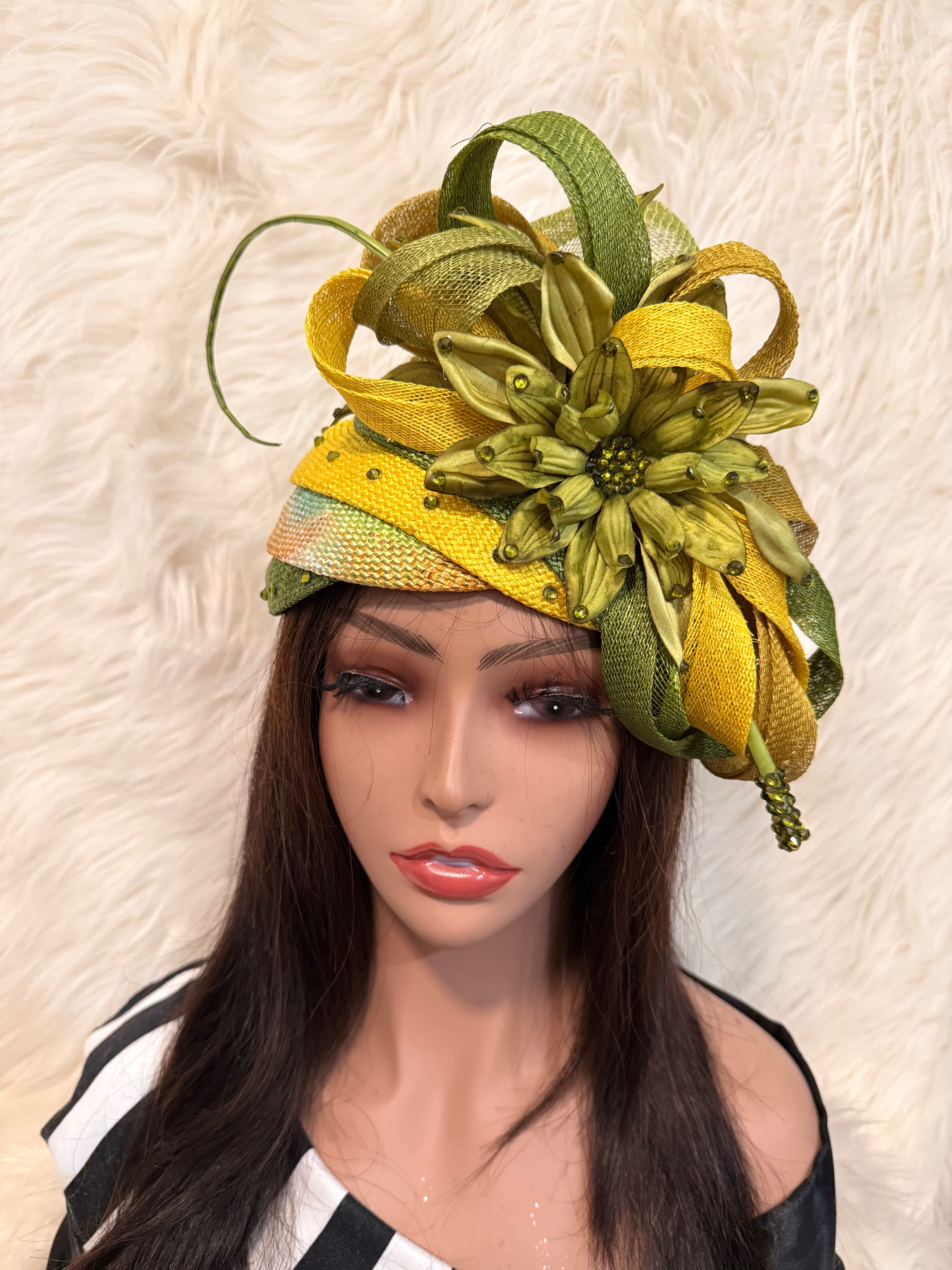 Olive Green Multi-Colored Layered Hat