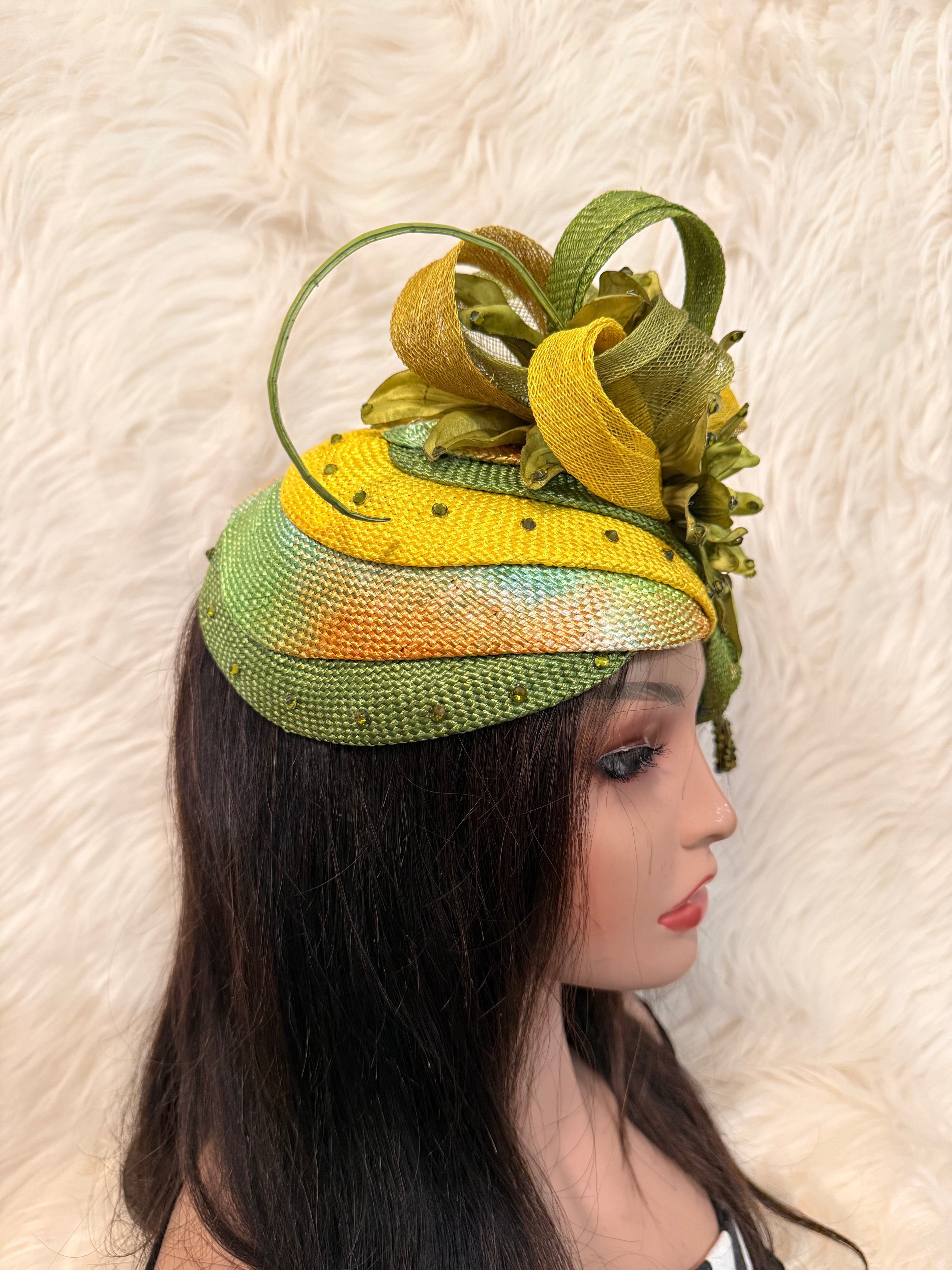 Olive Green Multi-Colored Layered Hat