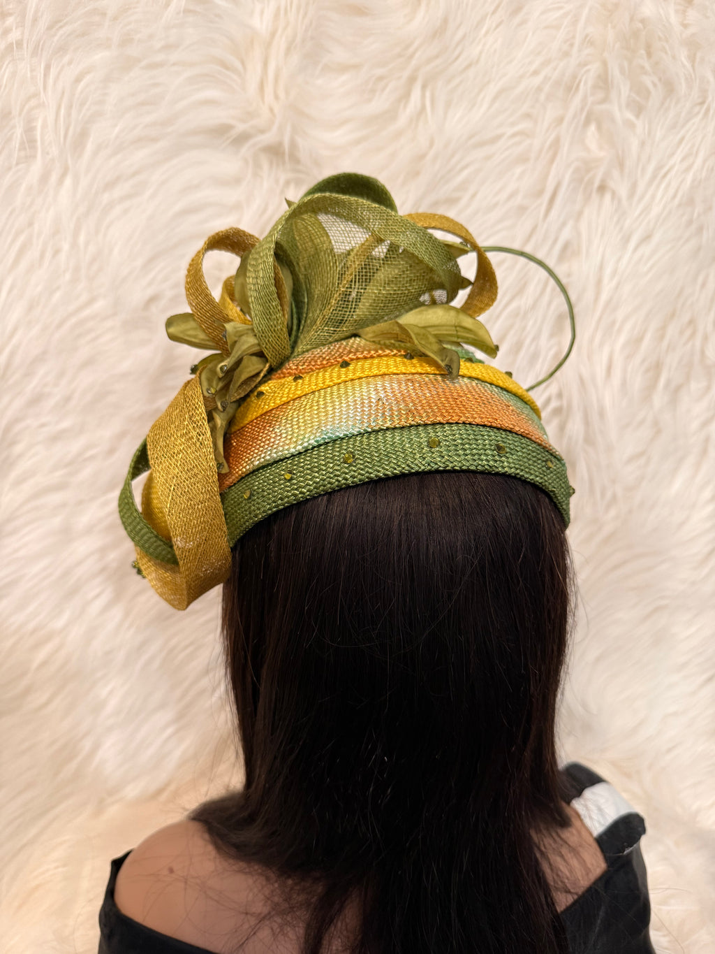 Olive Green Multi-Colored Layered Hat