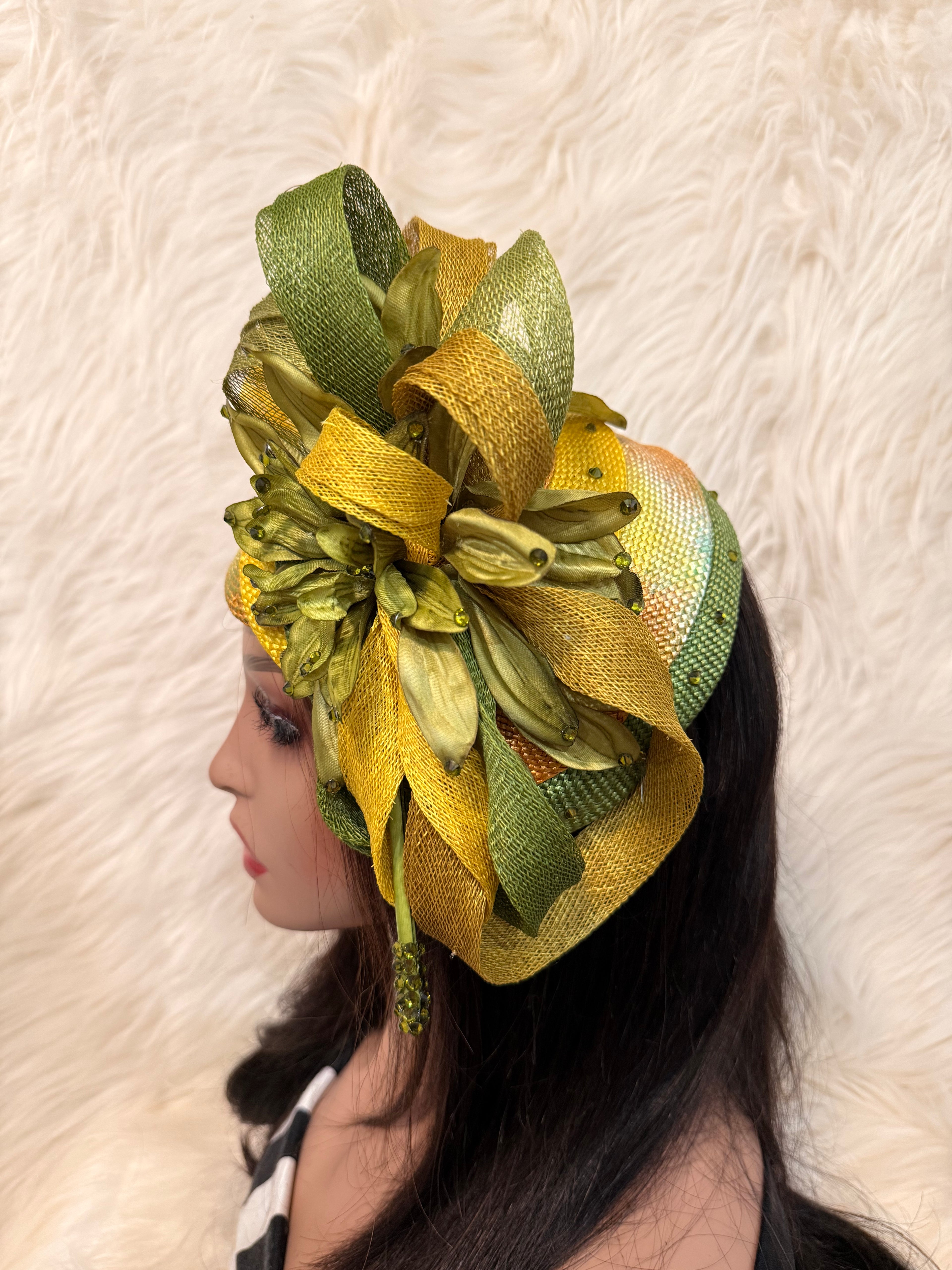 Olive Green Multi-Colored Layered Hat