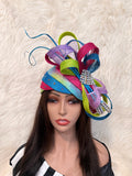 Hot Pink, Lime Green, Lavender and Deep Aqua Blue Multi-colored Layered Hat(3/4 Hat)