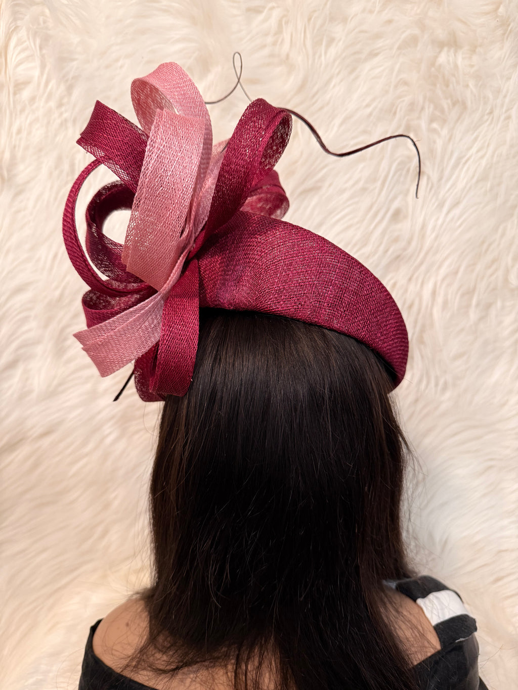 Burgundy / Baby Pink Teardrop Pillbox Hat