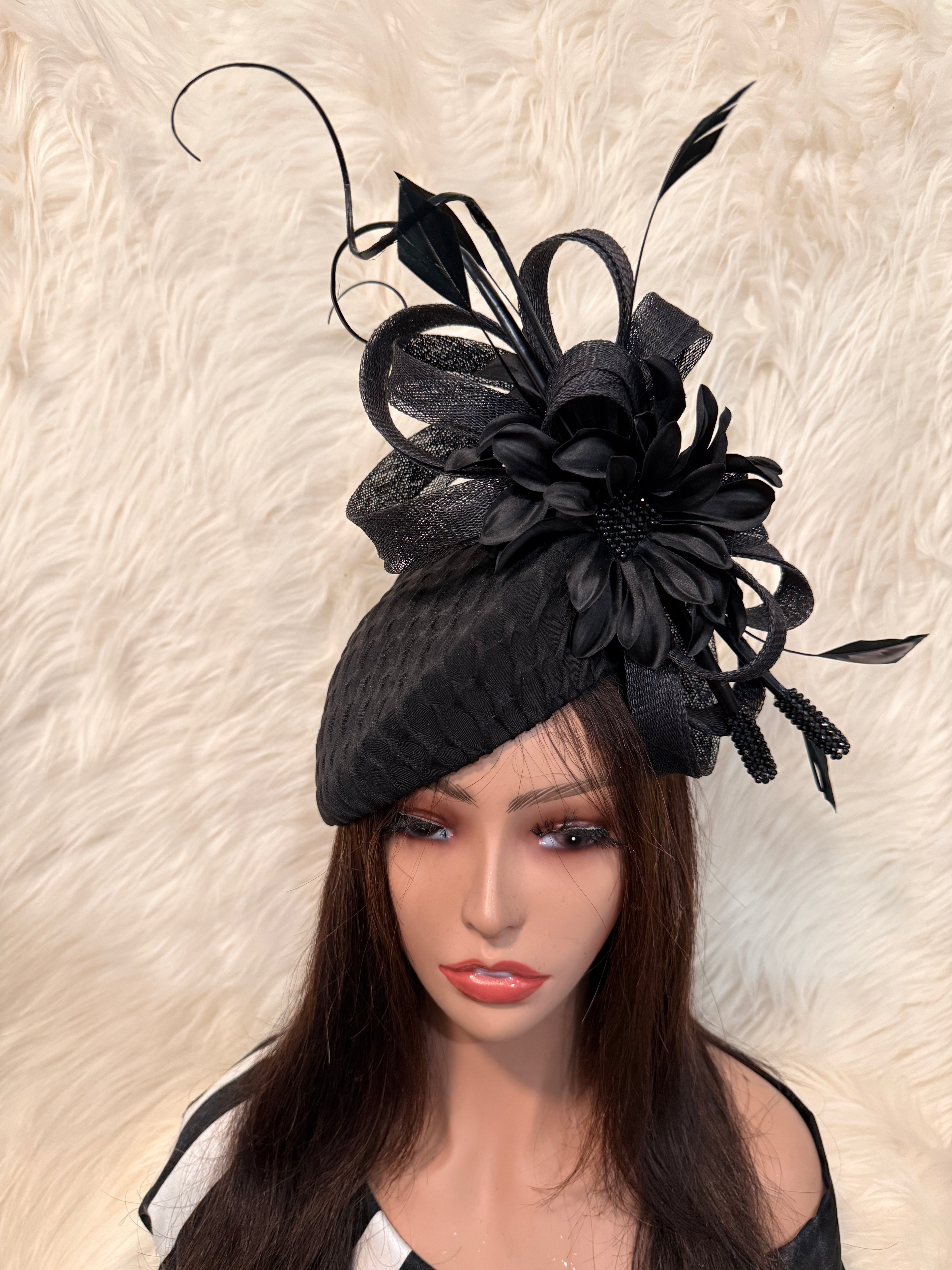 Black Teardrop Pillbox Hat