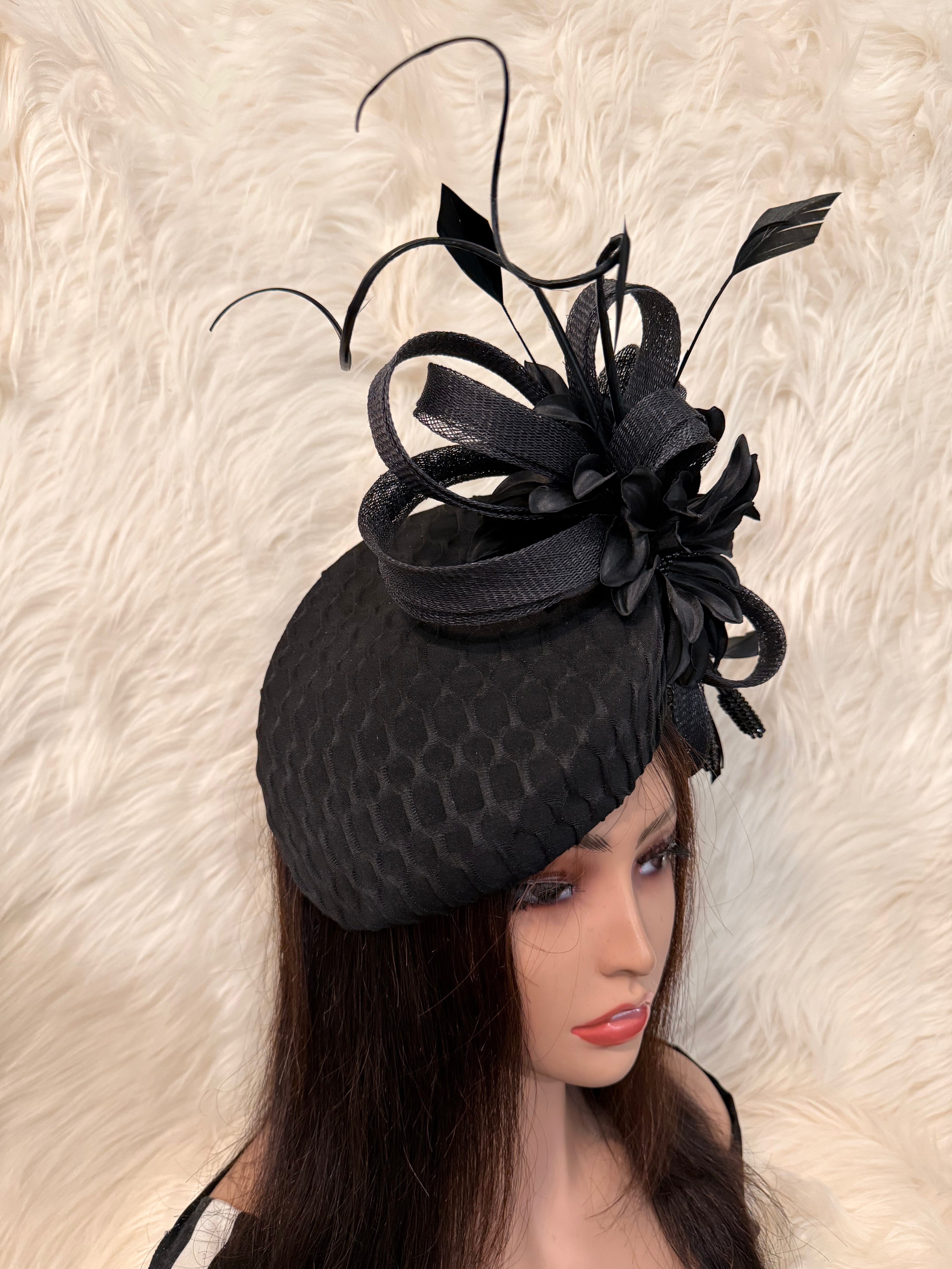 Black Teardrop Pillbox Hat