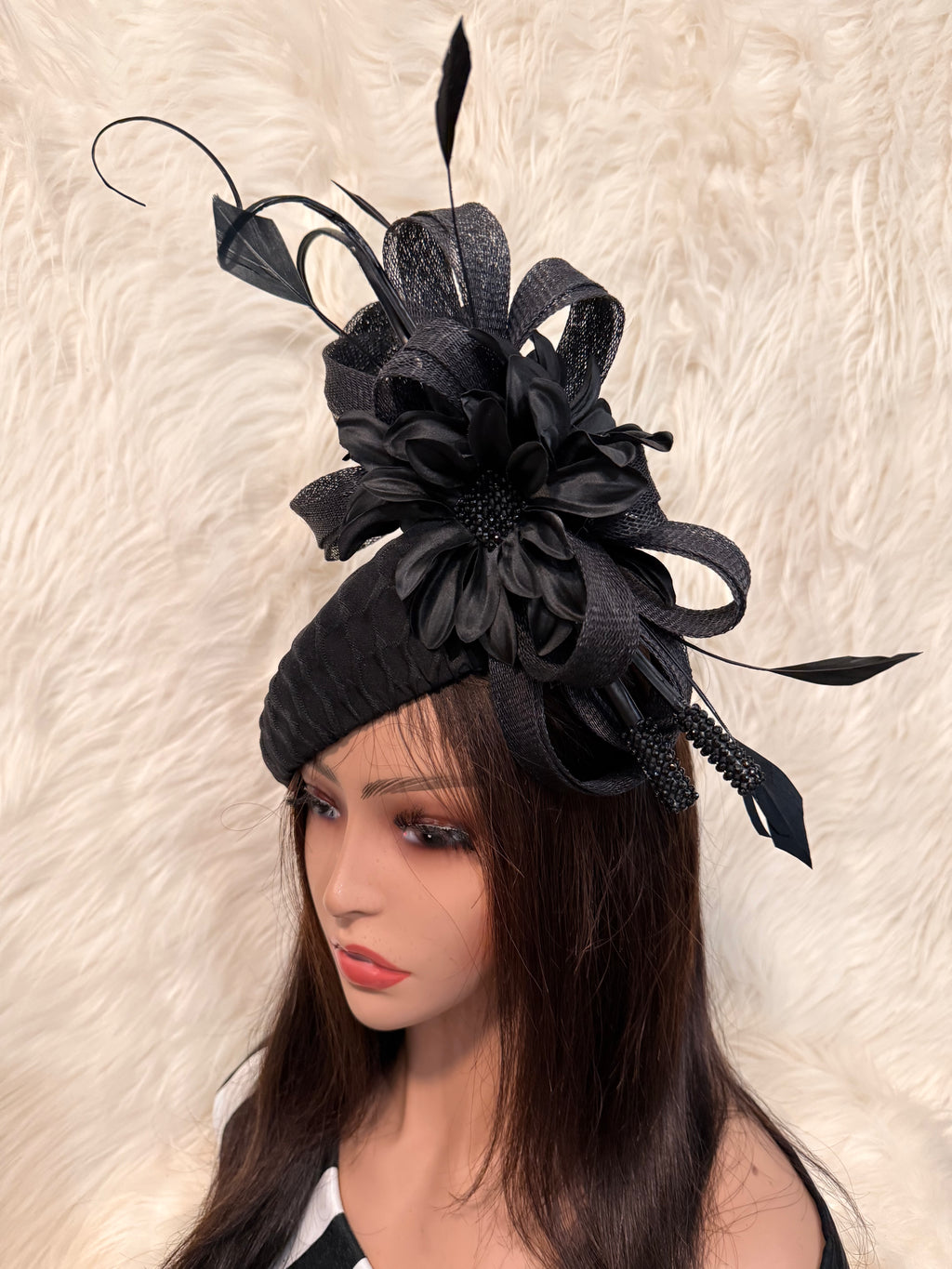 Black Teardrop Pillbox Hat