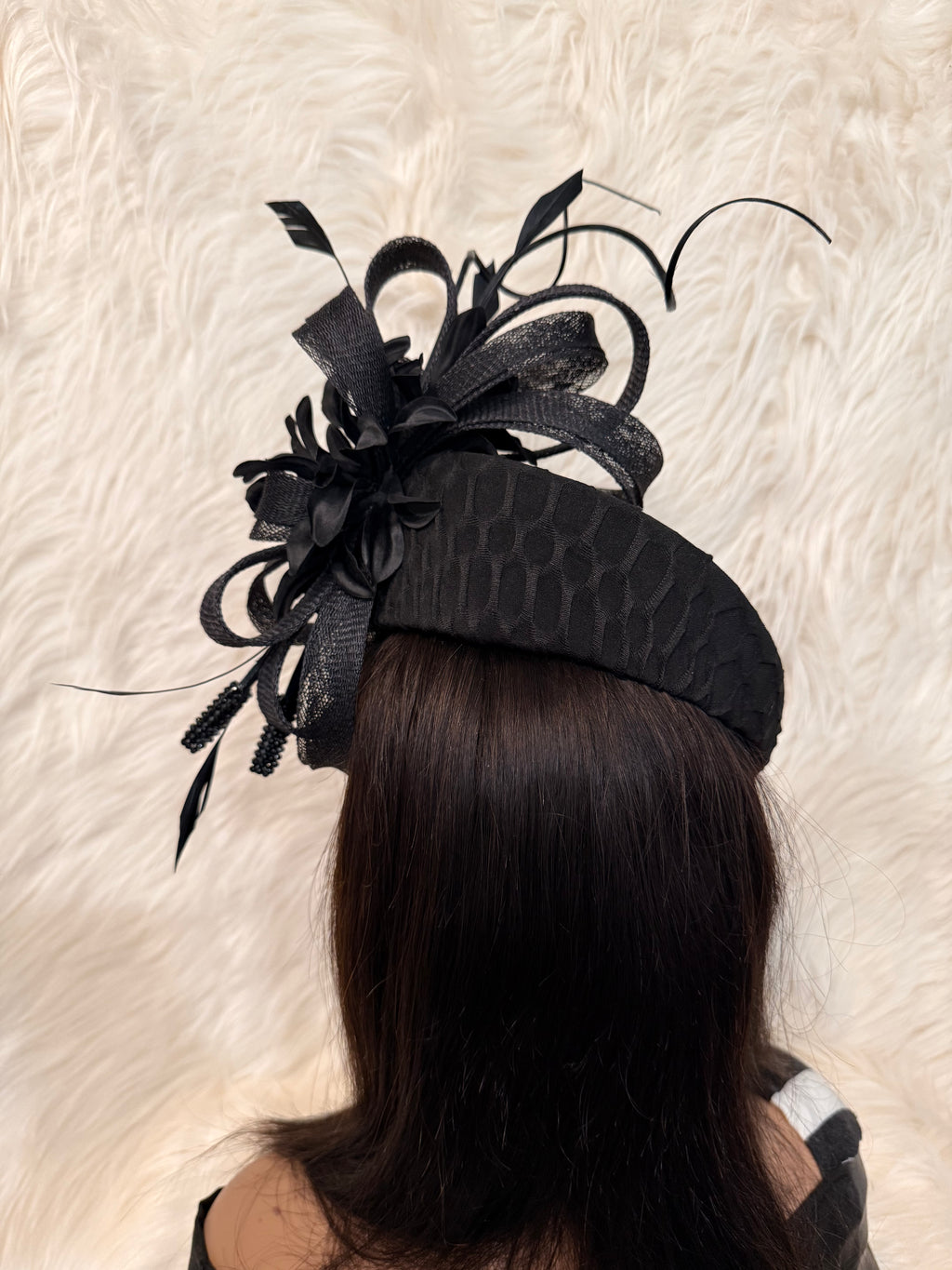 Black Teardrop Pillbox Hat