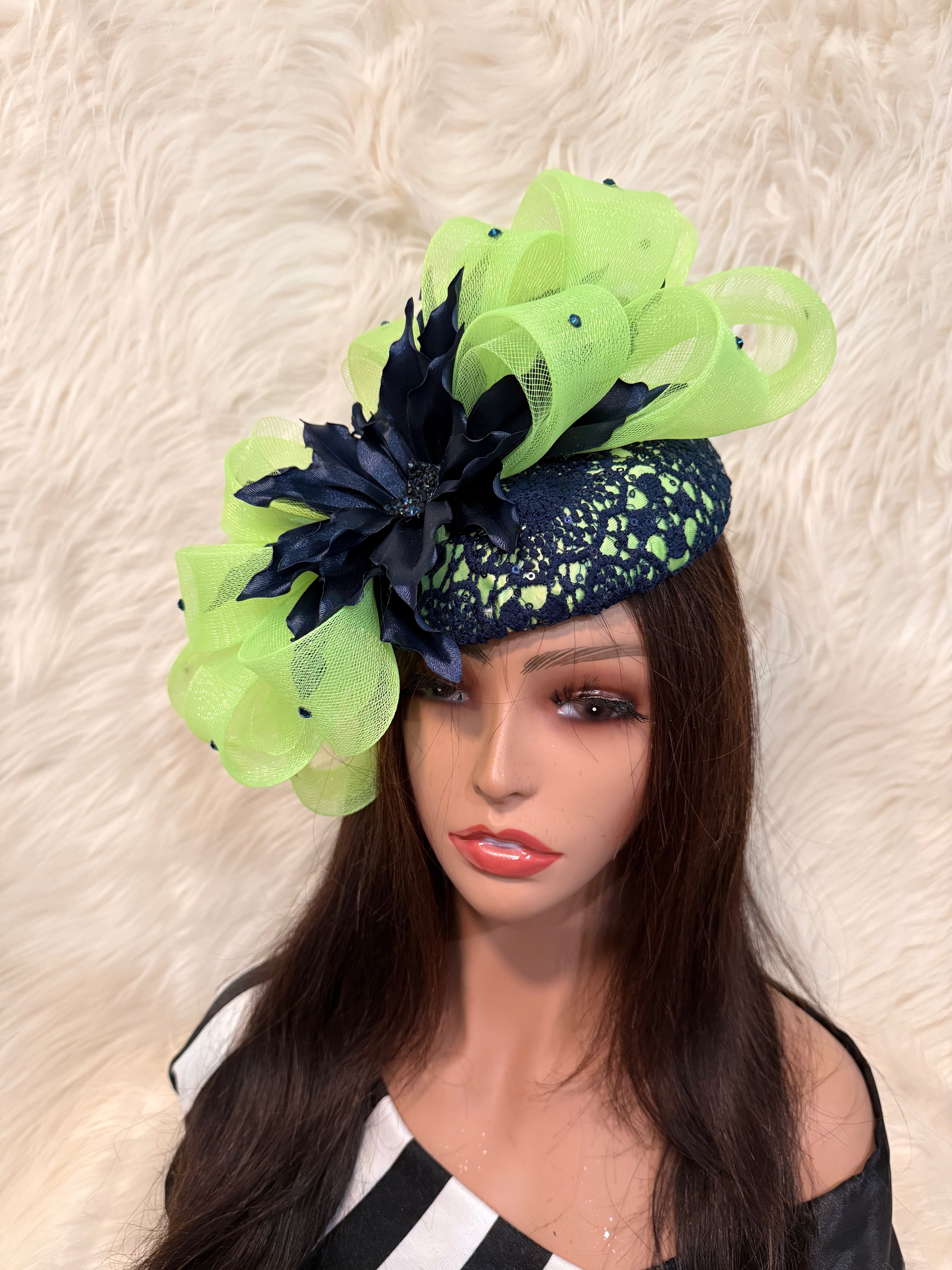 Navy Blue and Lime Green"O" Mold Hat
