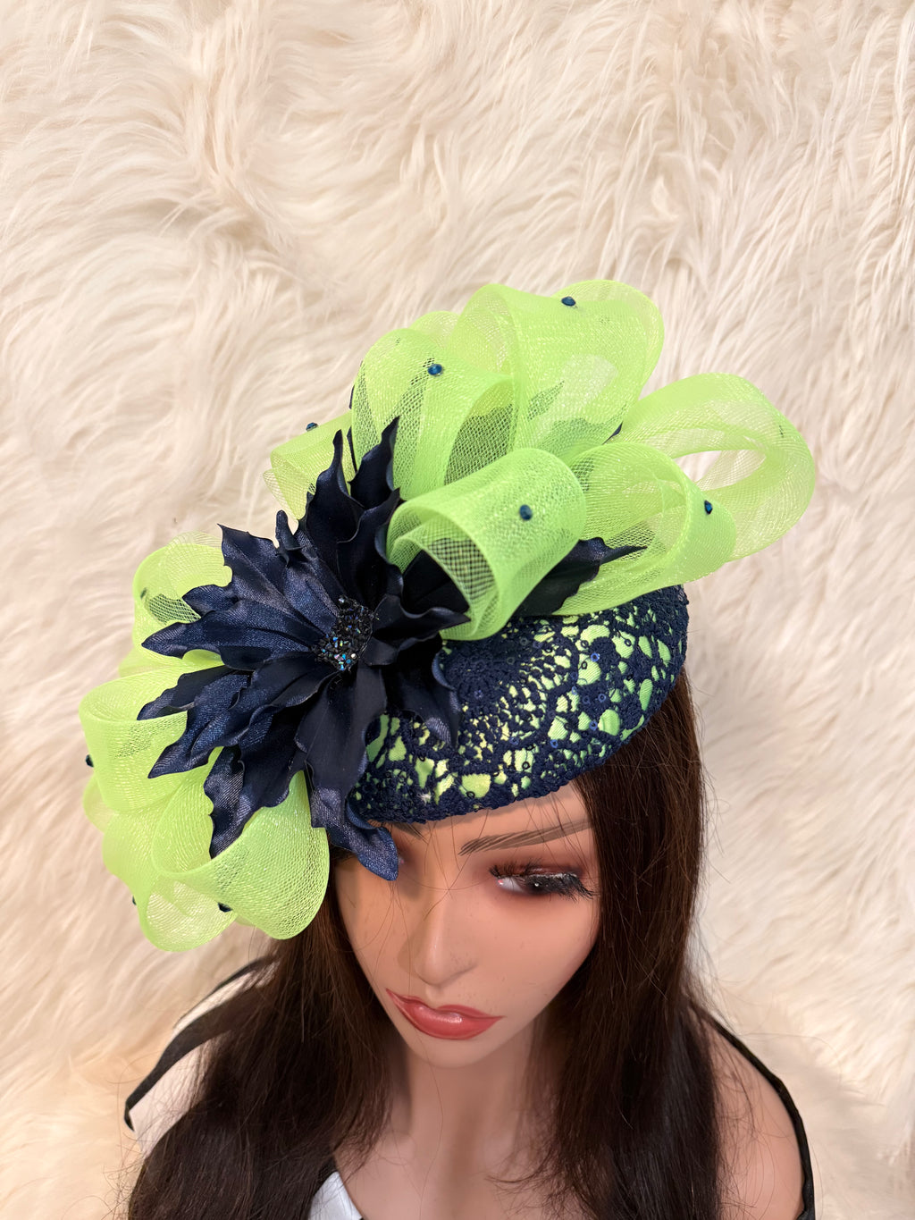 Navy Blue and Lime Green"O" Mold Hat